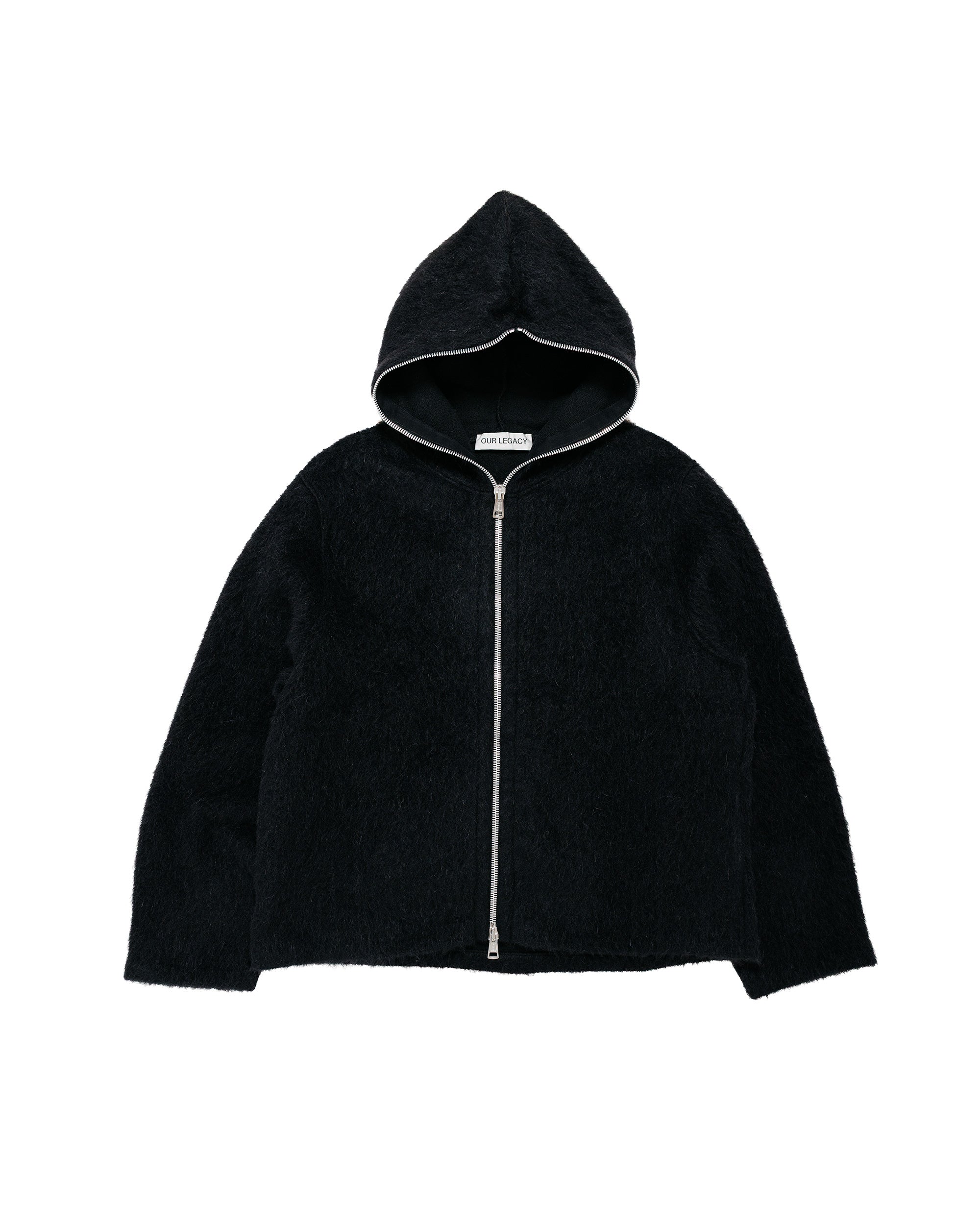 Our Legacy Full Zip Hood Black Hairy Wool