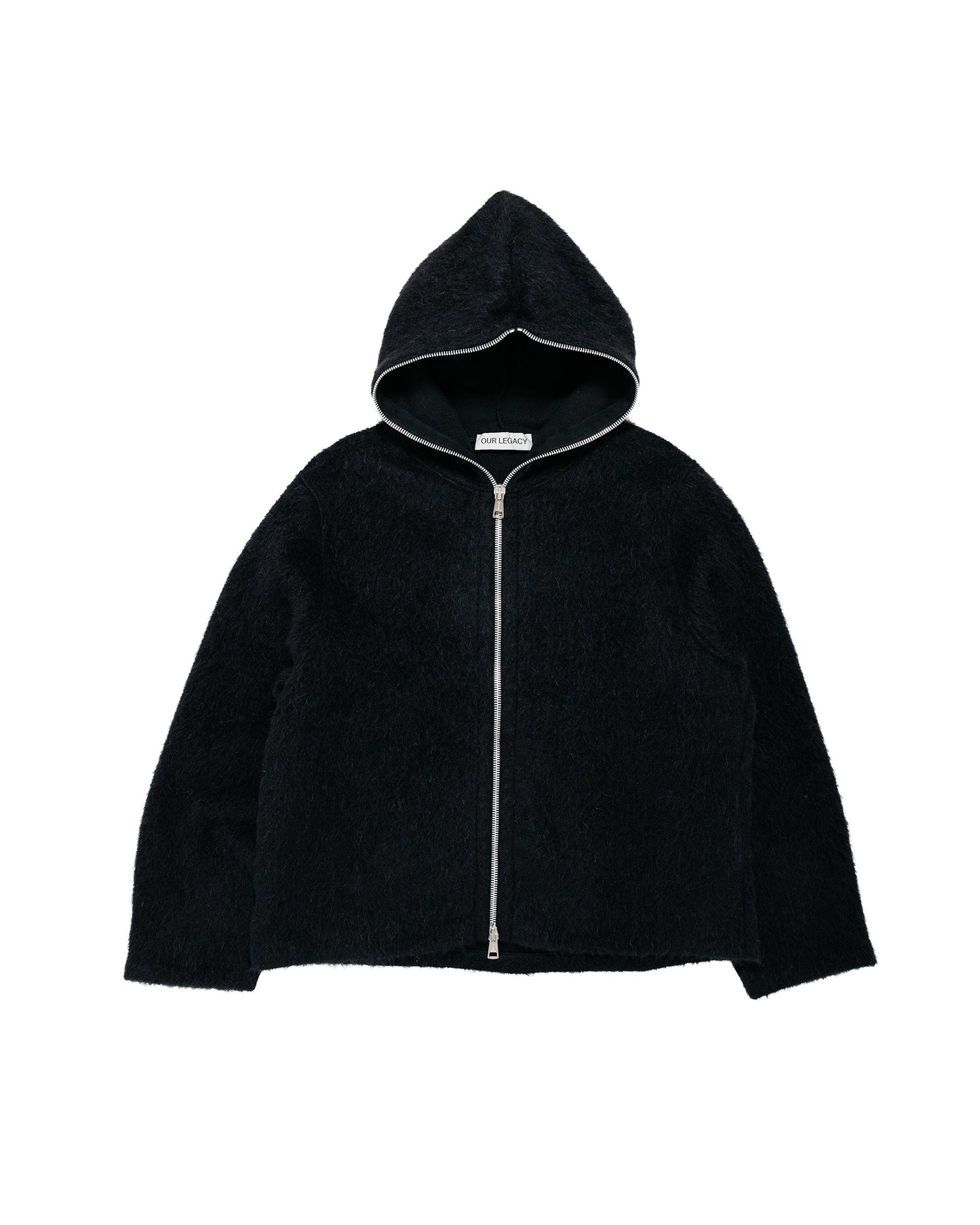 Our Legacy Full Zip Hood Black Hairy Wool