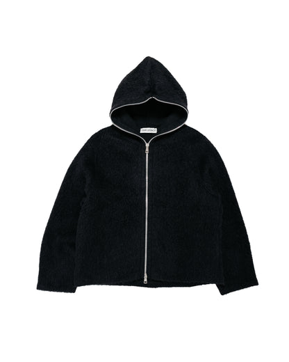 Our Legacy Full Zip Hood Black Hairy Wool