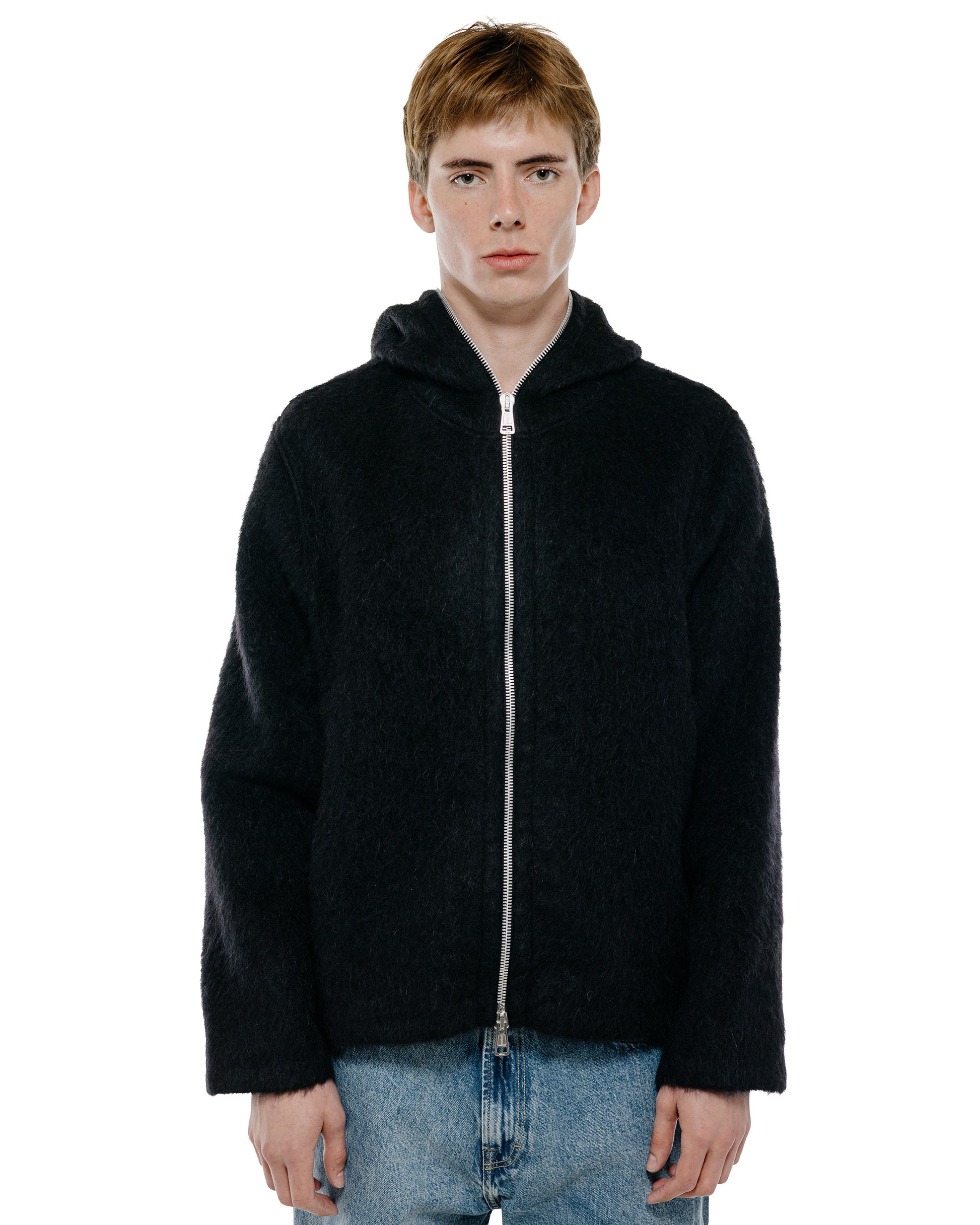 Our Legacy Full Zip Hood Black Hairy Wool