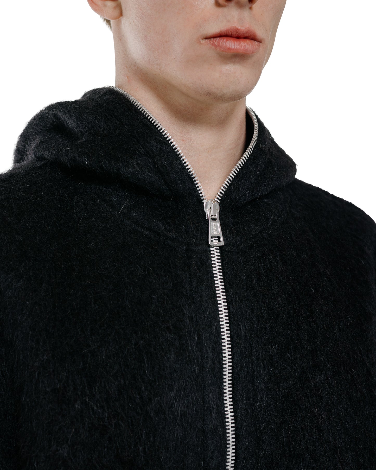Our Legacy Full Zip Hood Black Hairy Wool