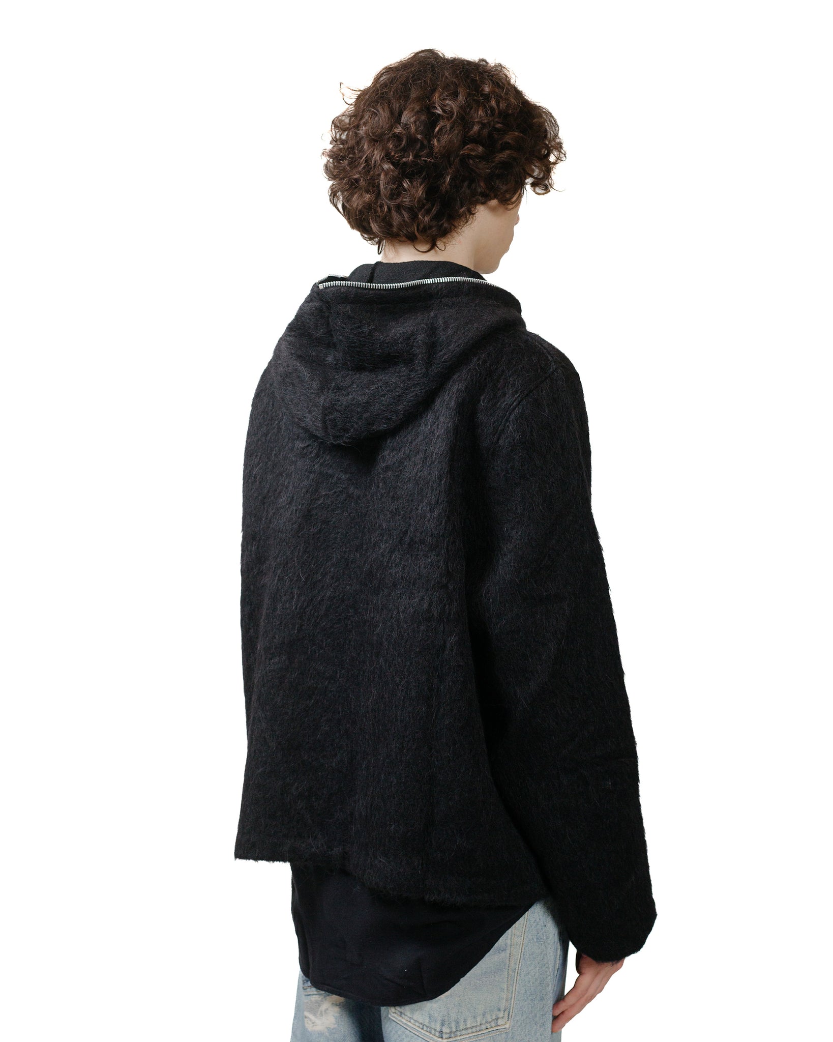 Our Legacy Full Zip Hood Black Hairy Wool model back