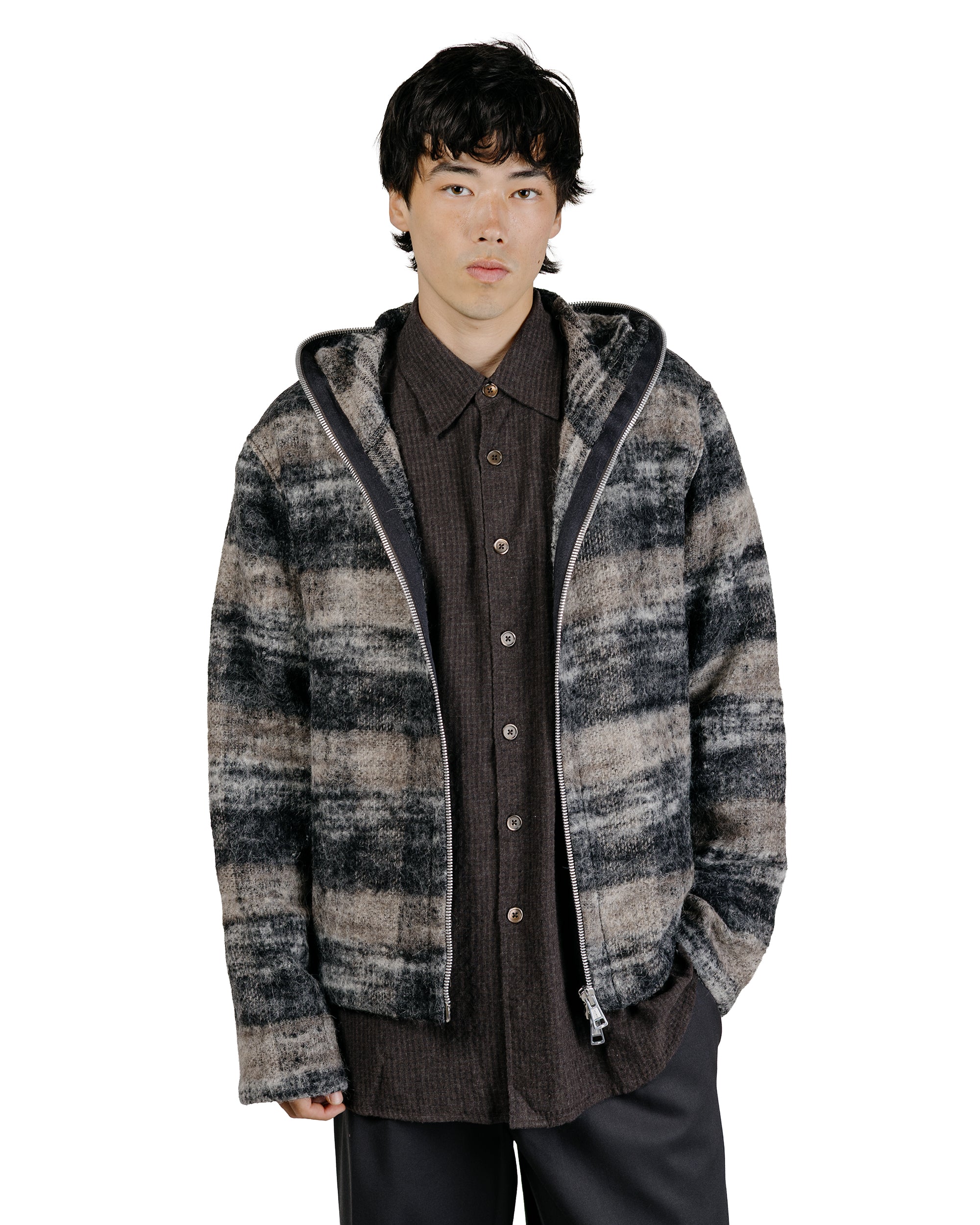 Our Legacy Estate Scarf Brown Pinstripe Fuzzy Alpaca