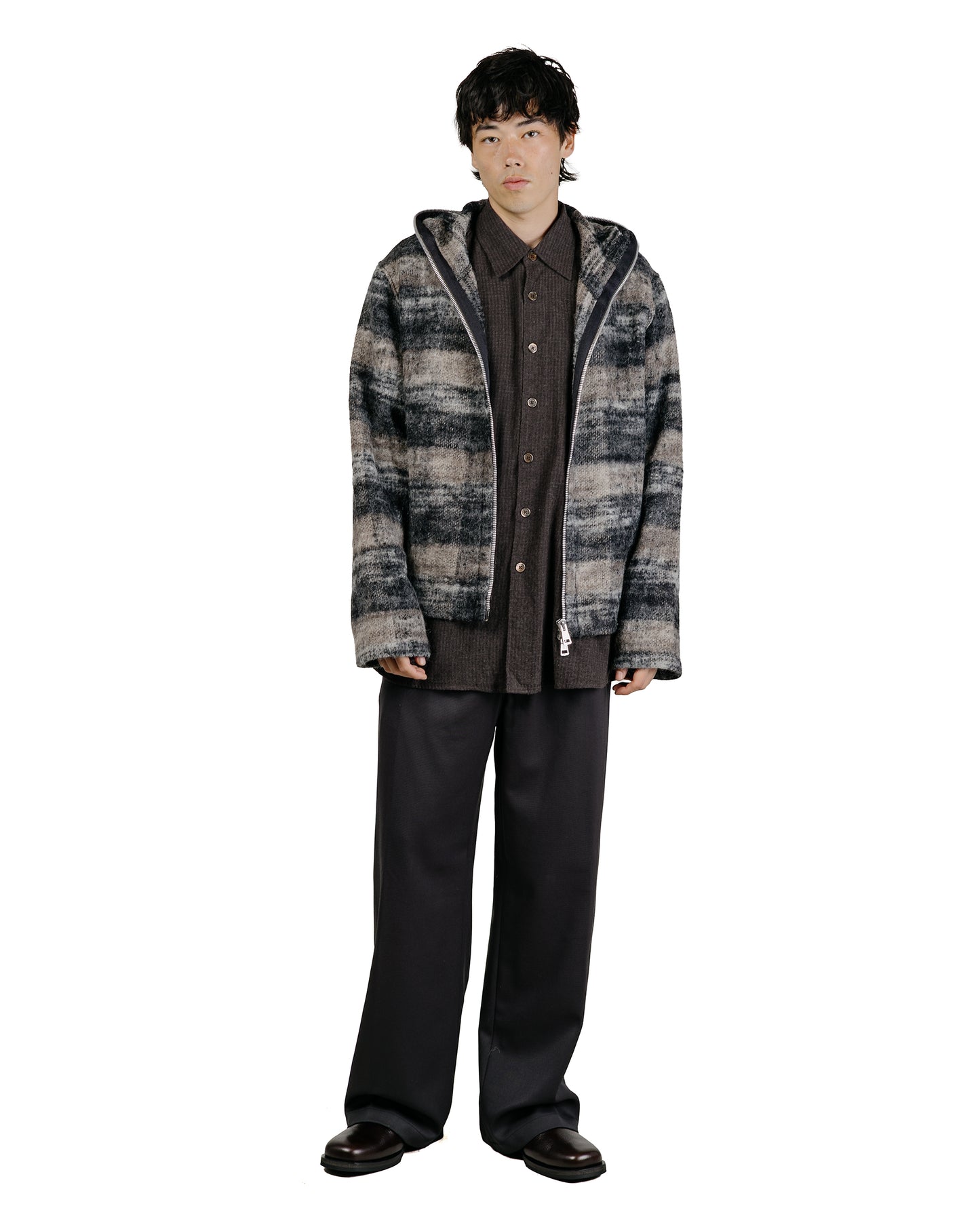 Our Legacy Full Zip Hood Night Woods Check Lofty Wool