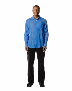 Our Legacy Initial Shirt Blue Rayon Plait Stripe Model