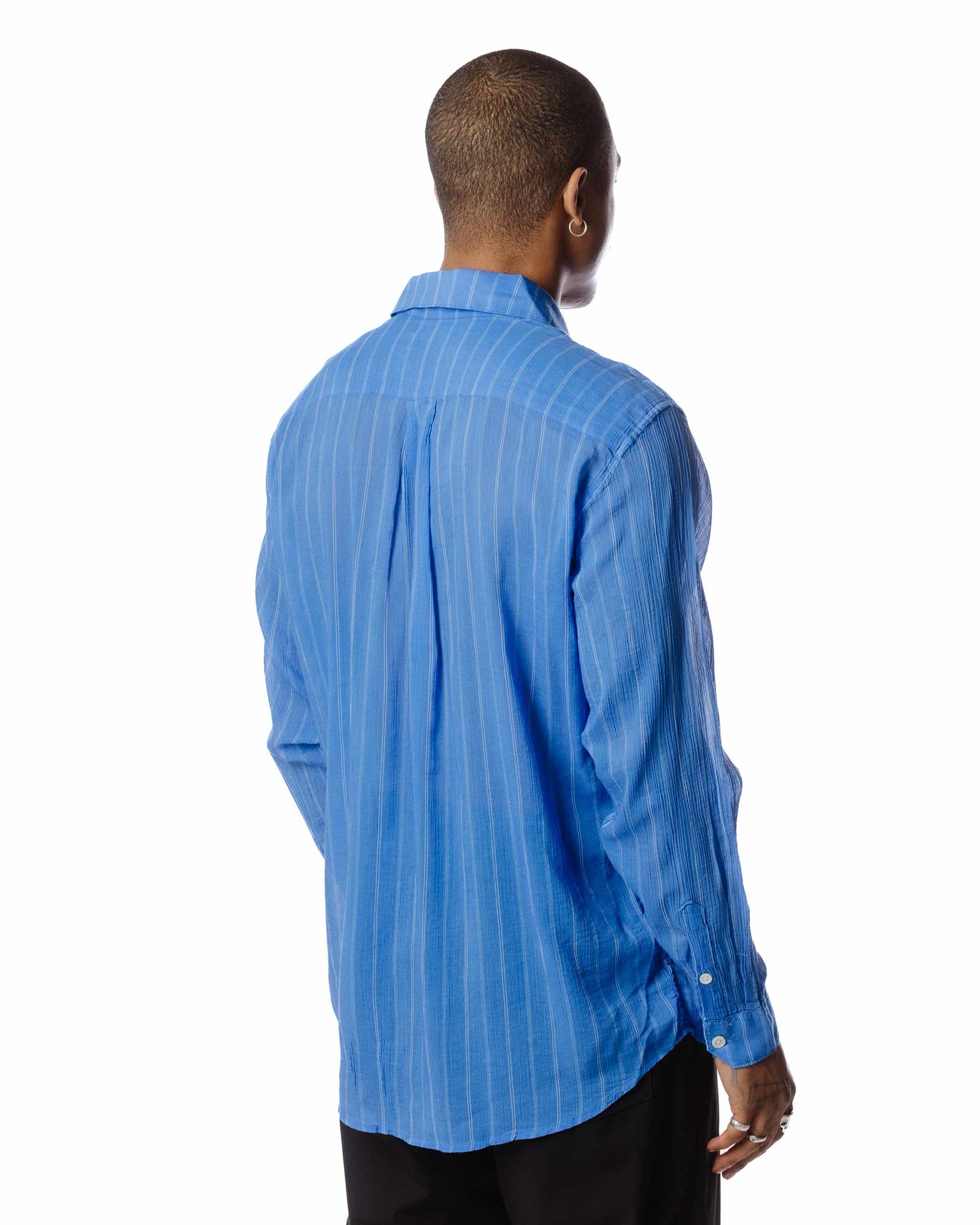 Our Legacy Initial Shirt Blue Rayon Plait Stripe Back