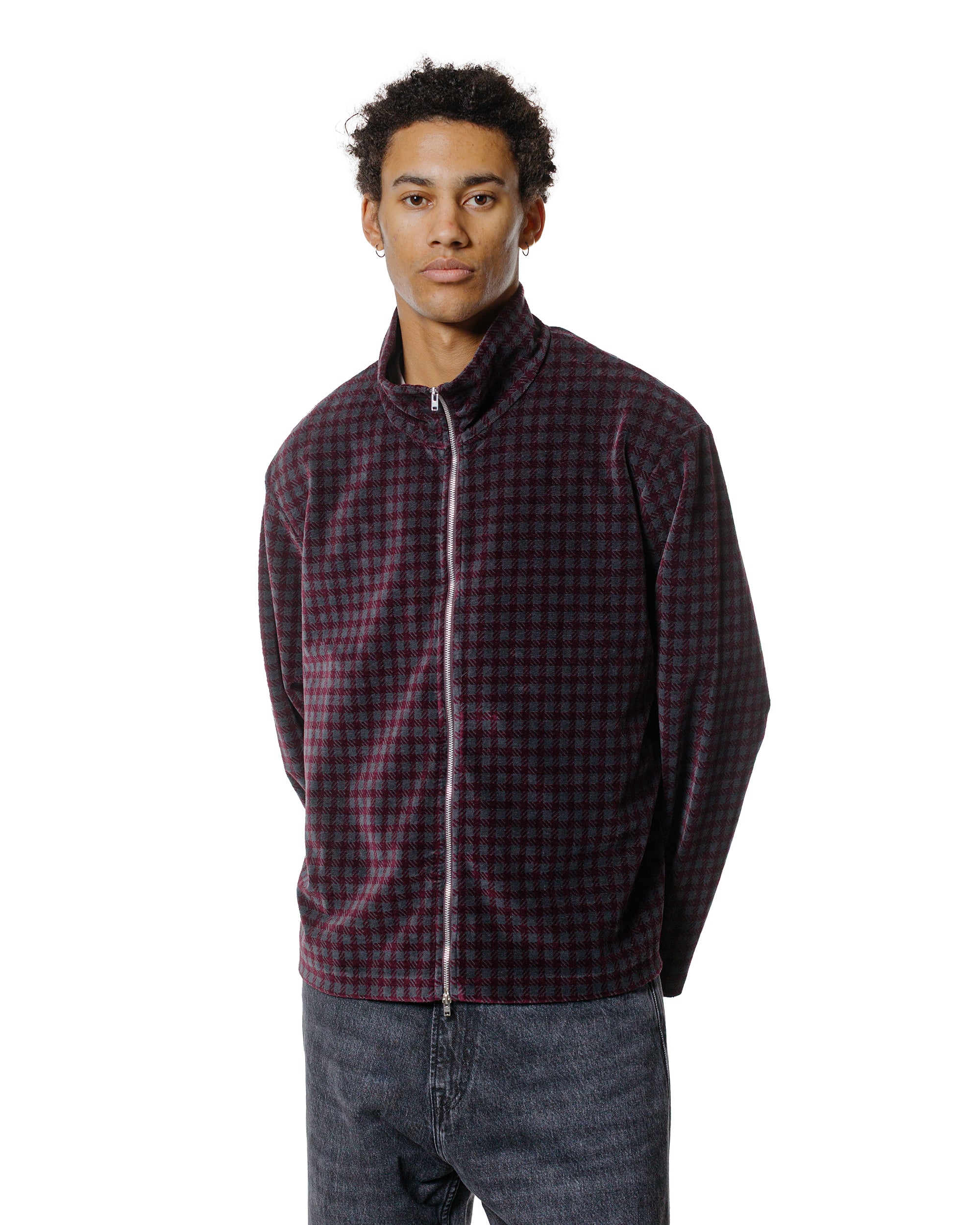 Our Legacy Shrunken Full Zip Merlot Houndini Check Velour