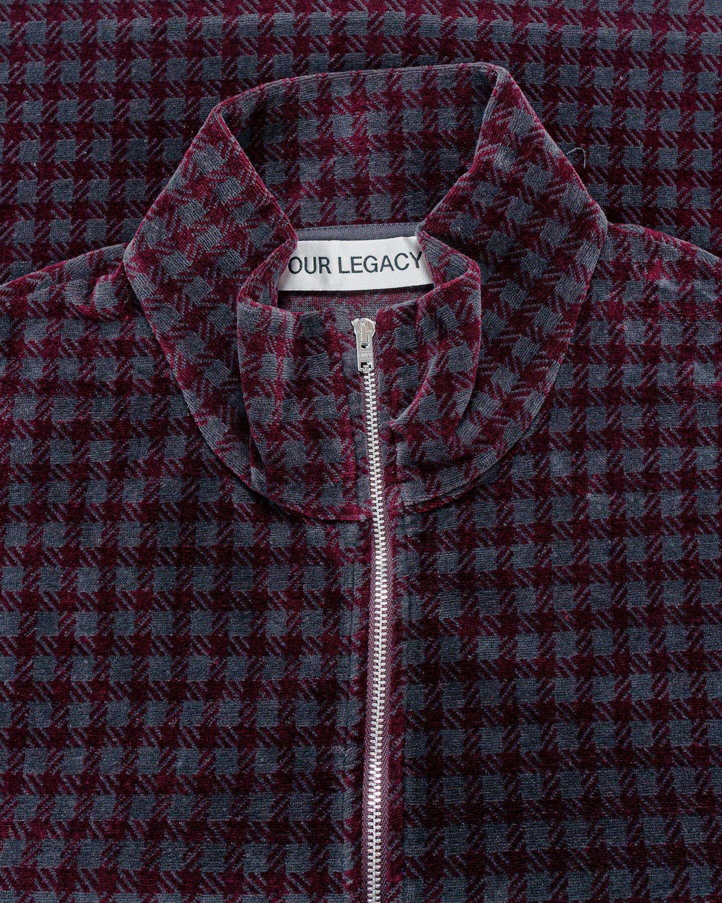 Our Legacy Shrunken Full Zip Merlot Houndini Check Velour