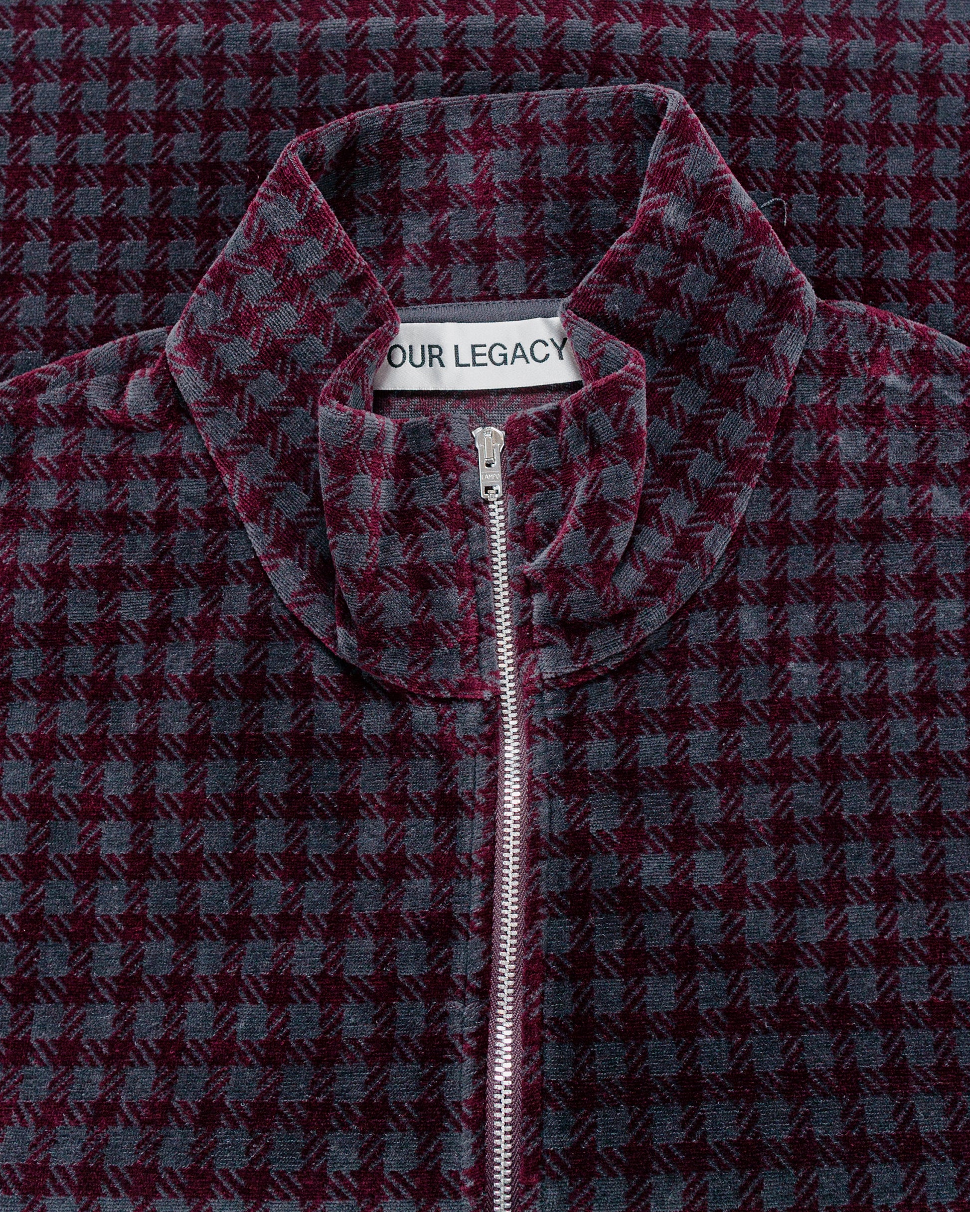 Our Legacy Shrunken Full Zip Merlot Houndini Check Velour