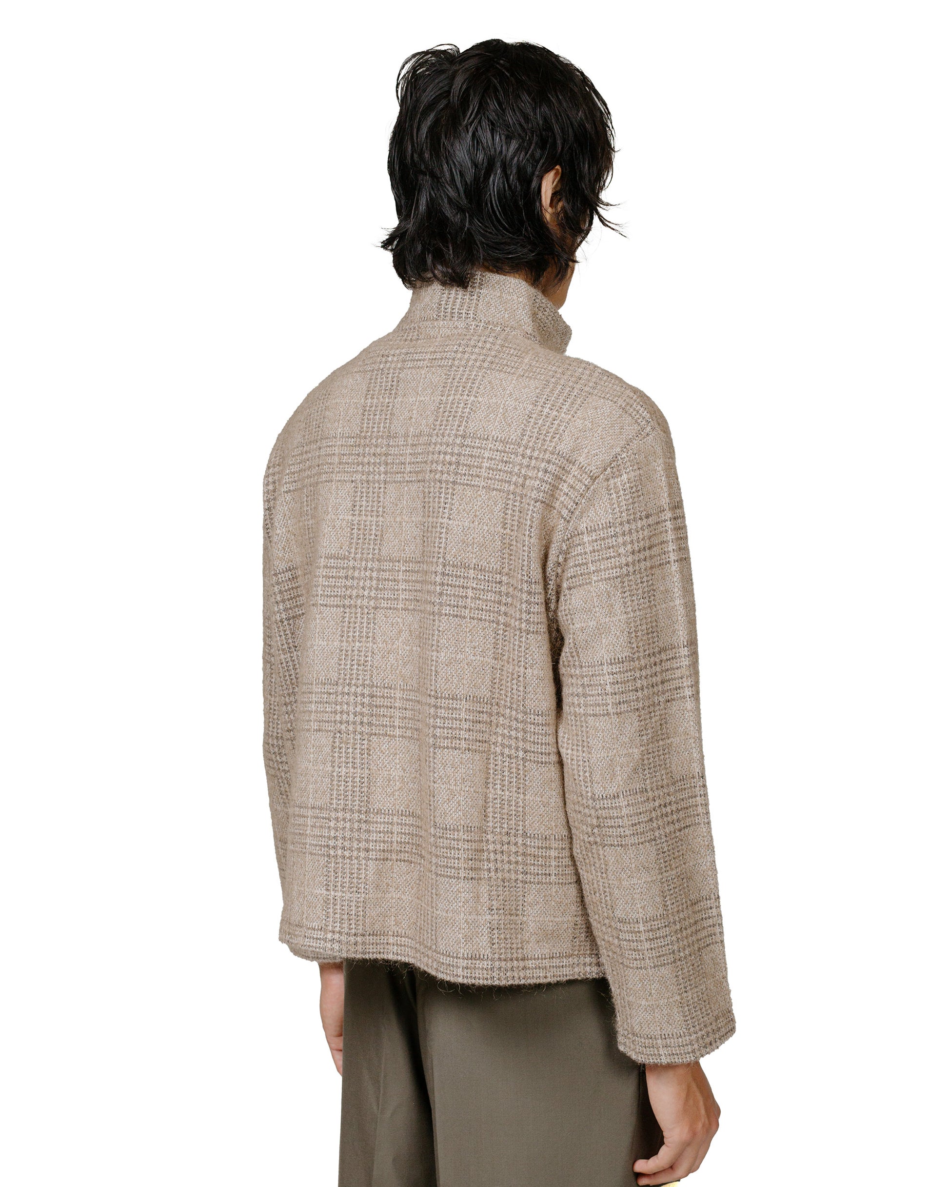 Our Legacy Shrunken Full Zip Polo Beige Hound Check model back