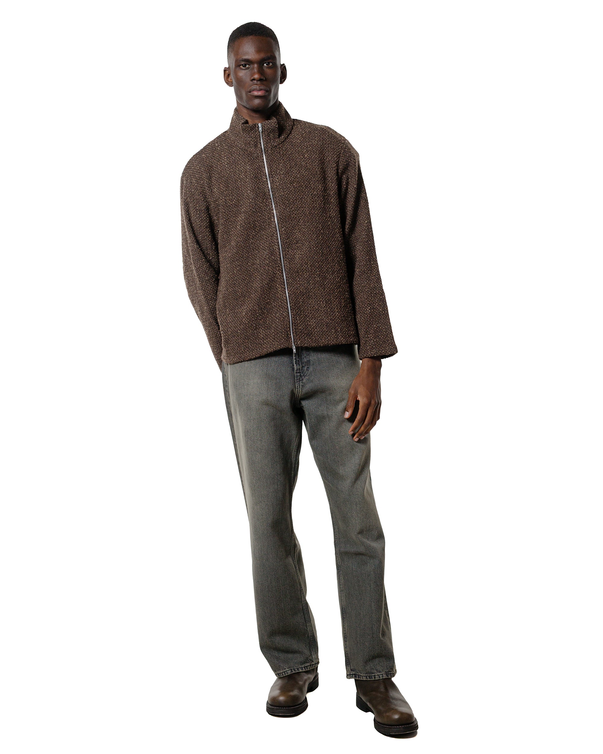 Our Legacy Shrunken Full Zip Polo Brown Sparse Buckle Weave