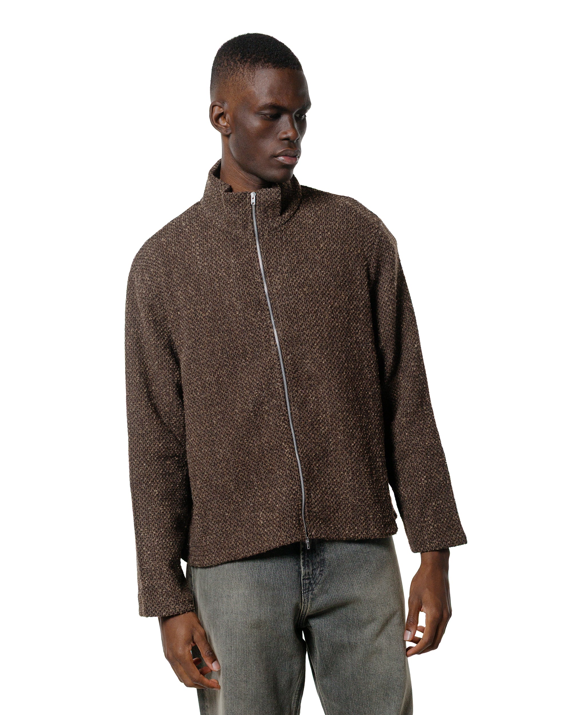 Our Legacy Shrunken Full Zip Polo Brown Sparse Buckle Weave