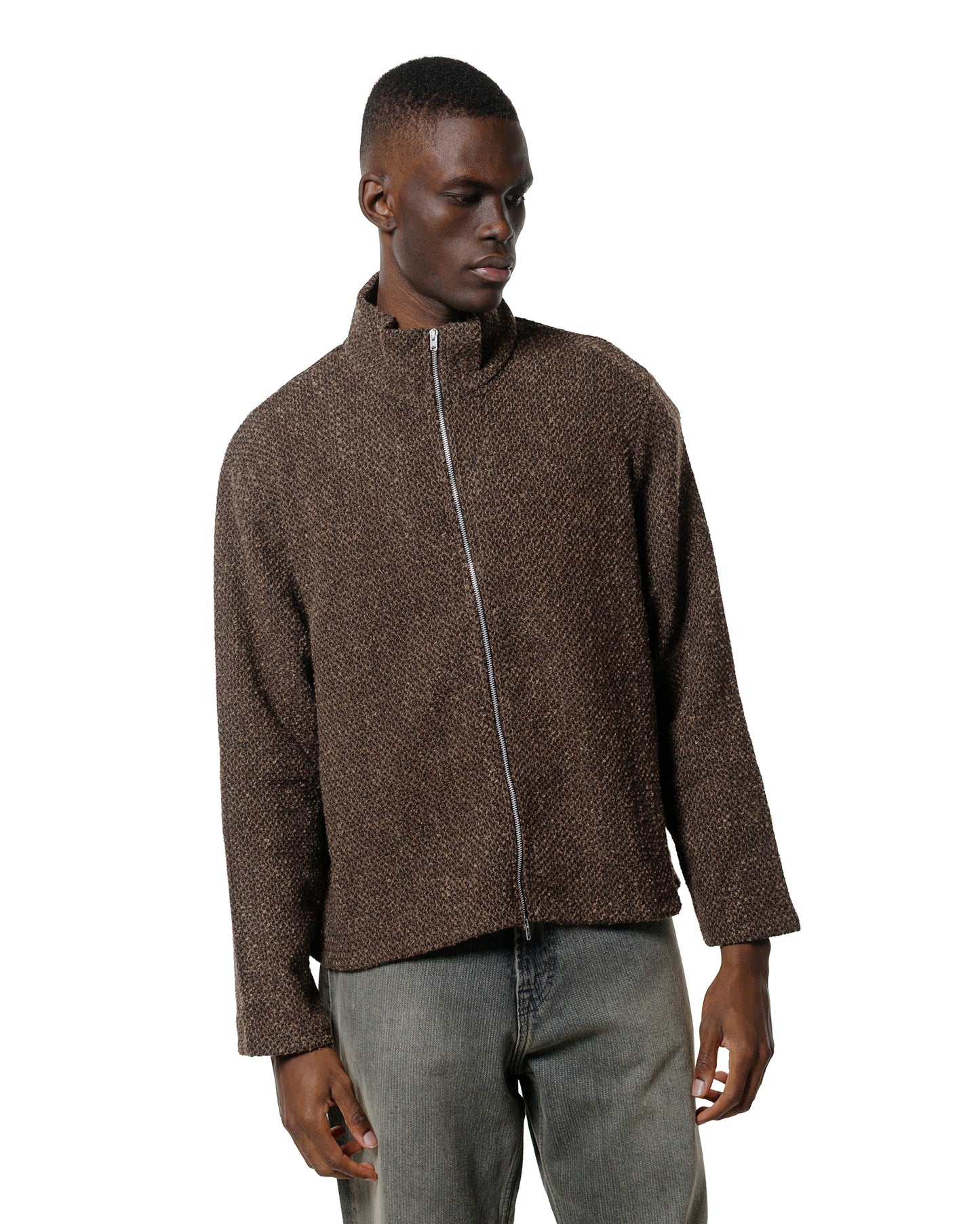 Our Legacy Shrunken Full Zip Polo Brown Sparse Buckle Weave
