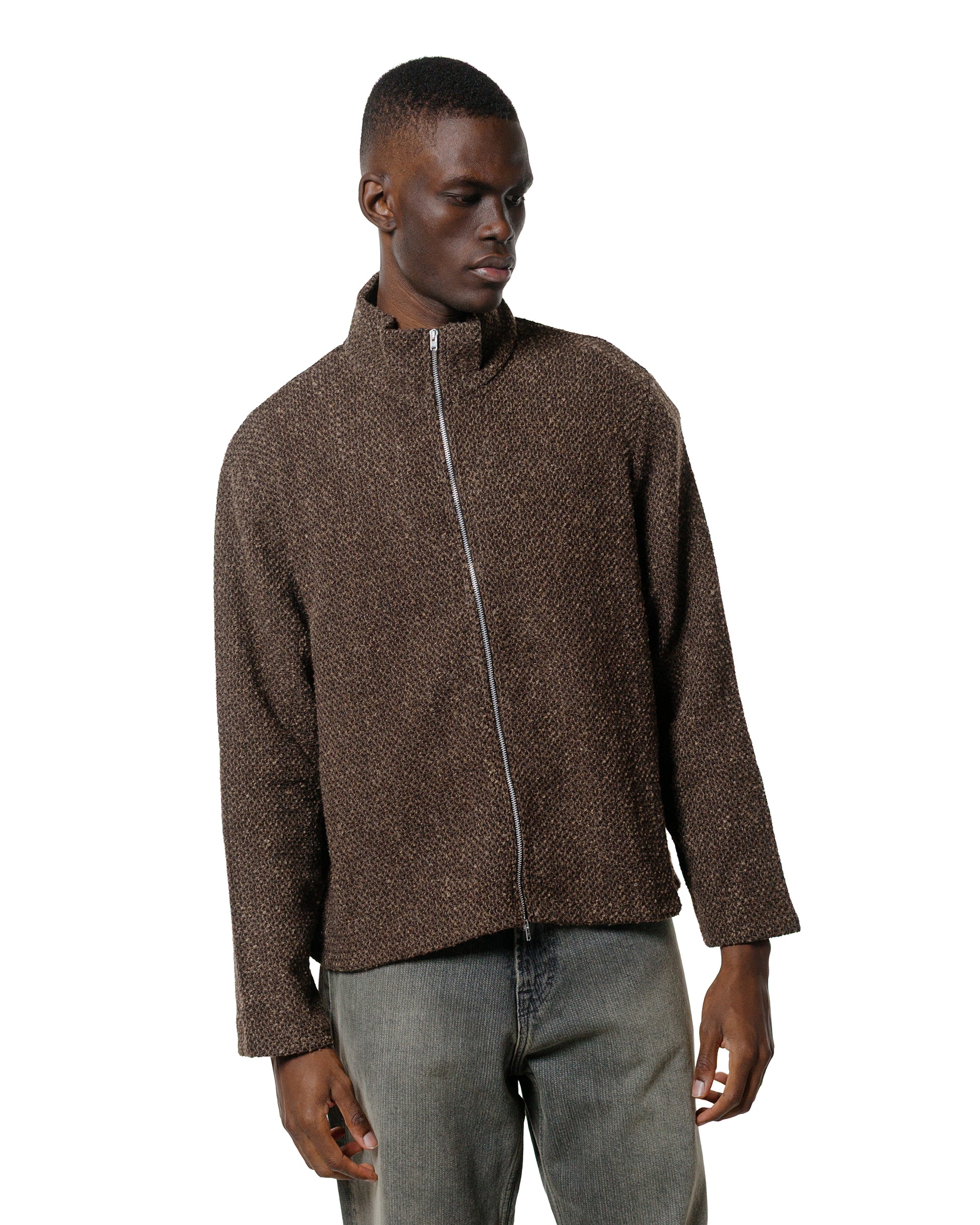 Our Legacy Shrunken Full Zip Polo Brown Sparse Buckle Weave