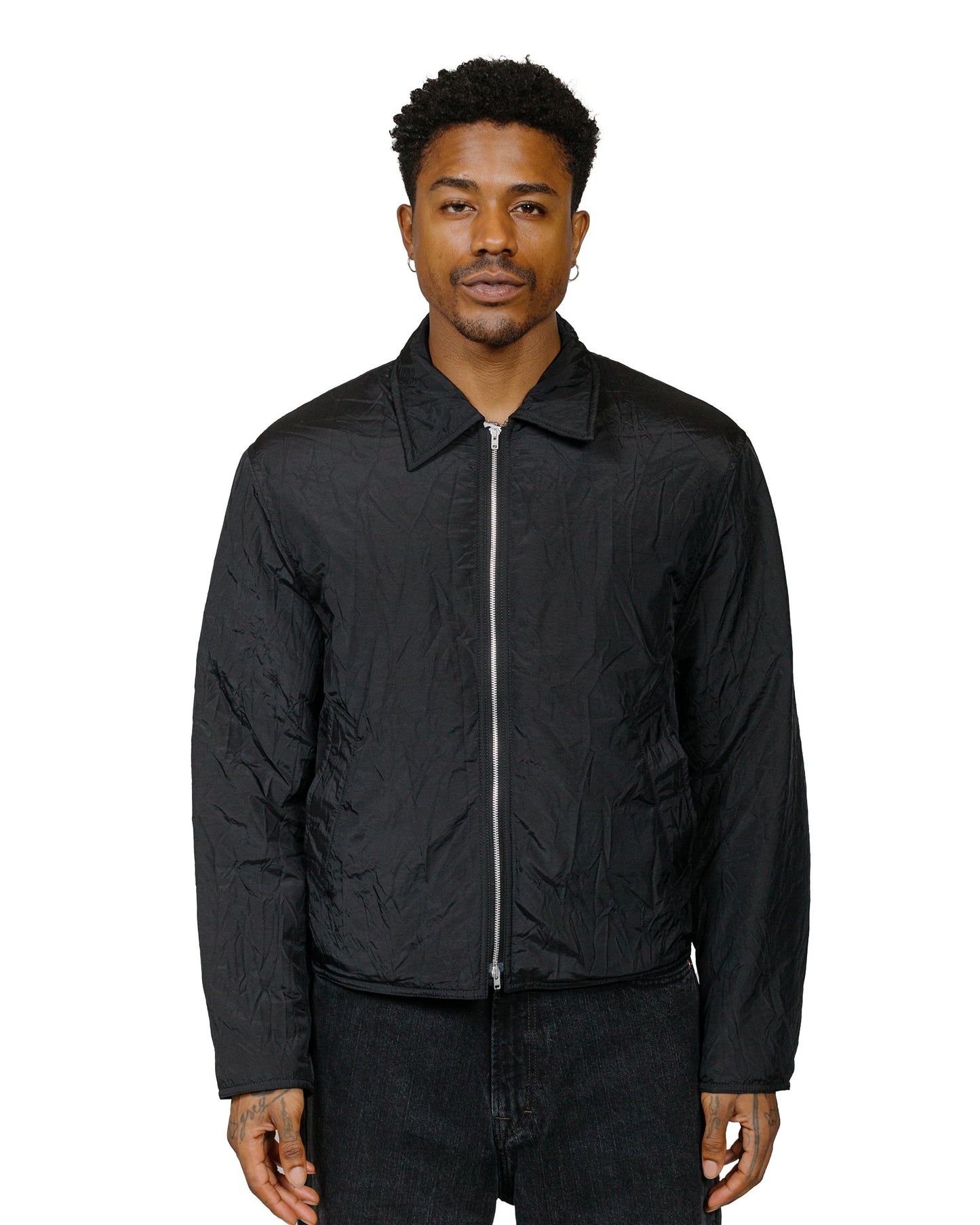 Our Legacy Slight Jacket Shining Black Crinkle Solaro model front