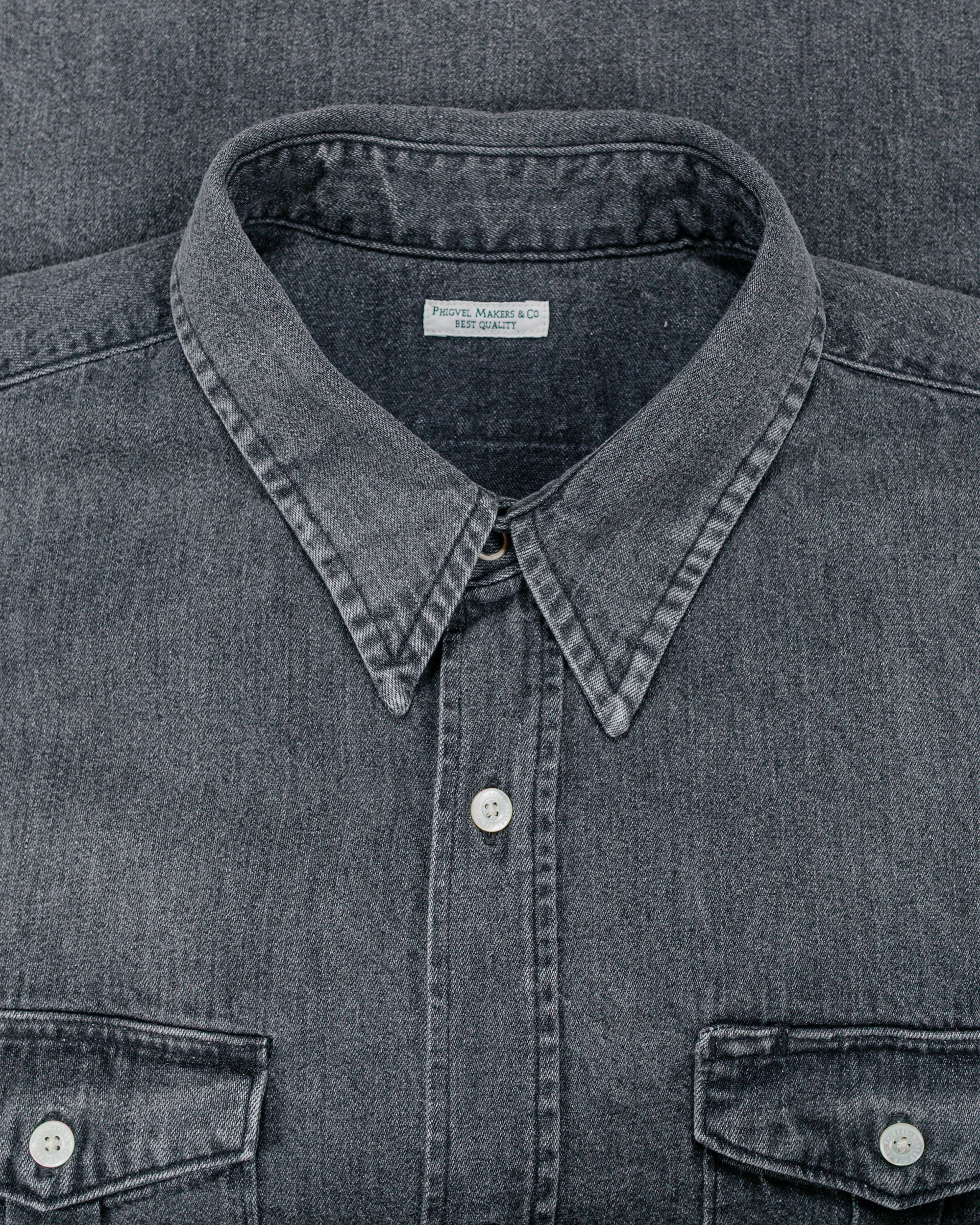 PHIGVEL / DENIM WORKADAY SHIRT/2/コットン/グレー/PMAR-LS05/24ss Phigvel Denim Workaday Shirt Black (Fade)