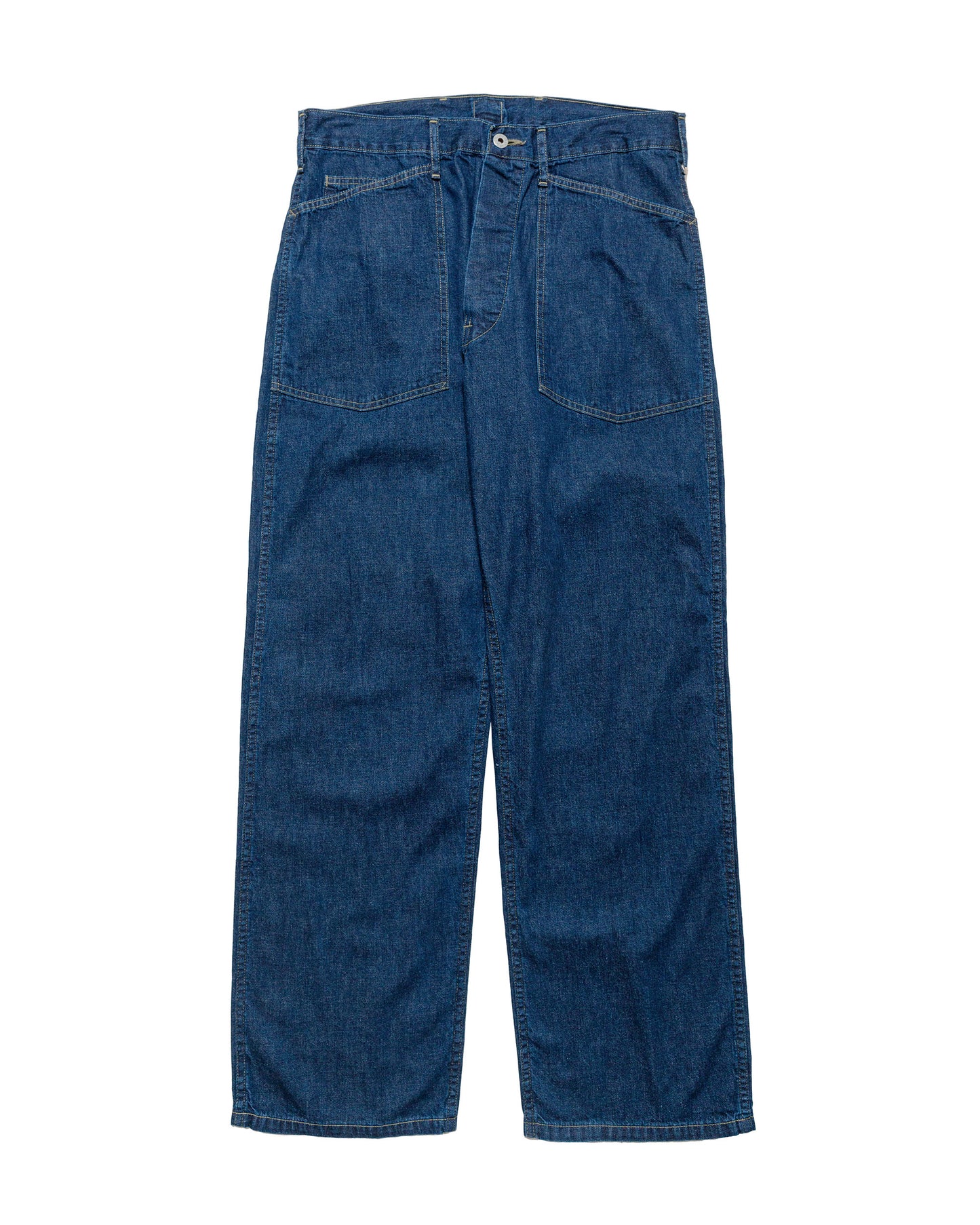 Post O'Alls Army Pants Blue Denim wOD Yellow Stitch Indigo