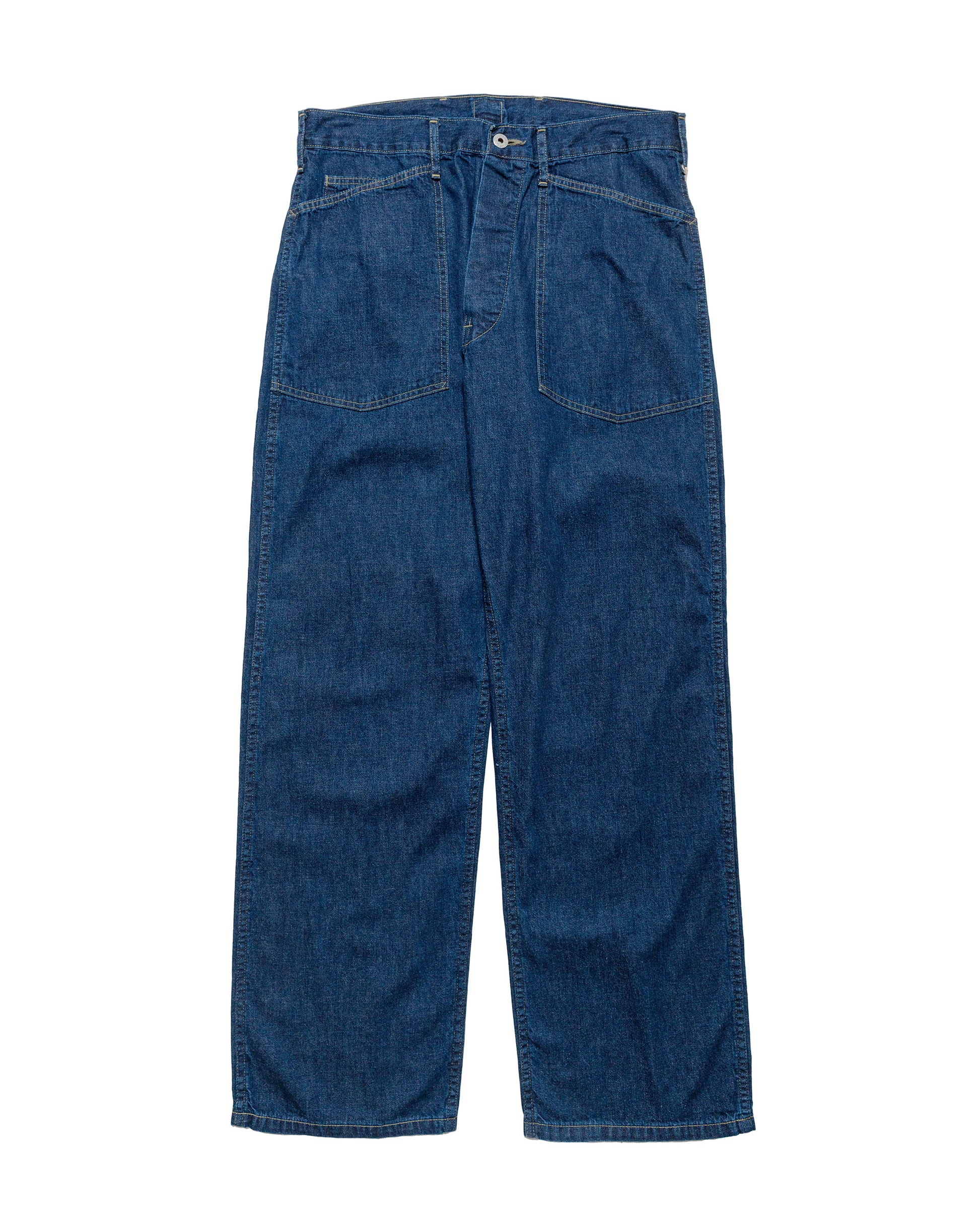 Post O'Alls Army Pants Blue Denim wOD Yellow Stitch Indigo