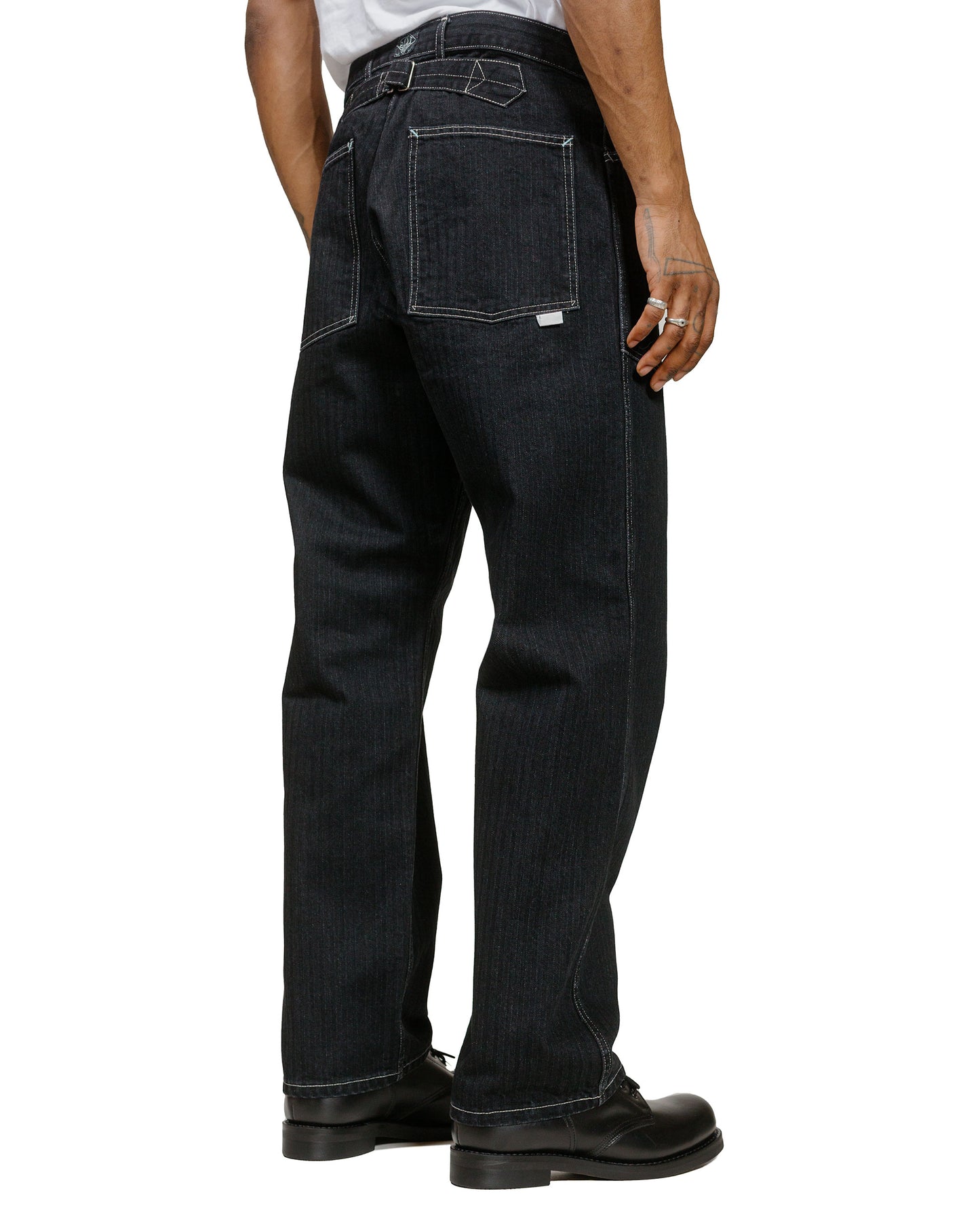 Post O'Alls Army Pants Herringbone Denim Black model back