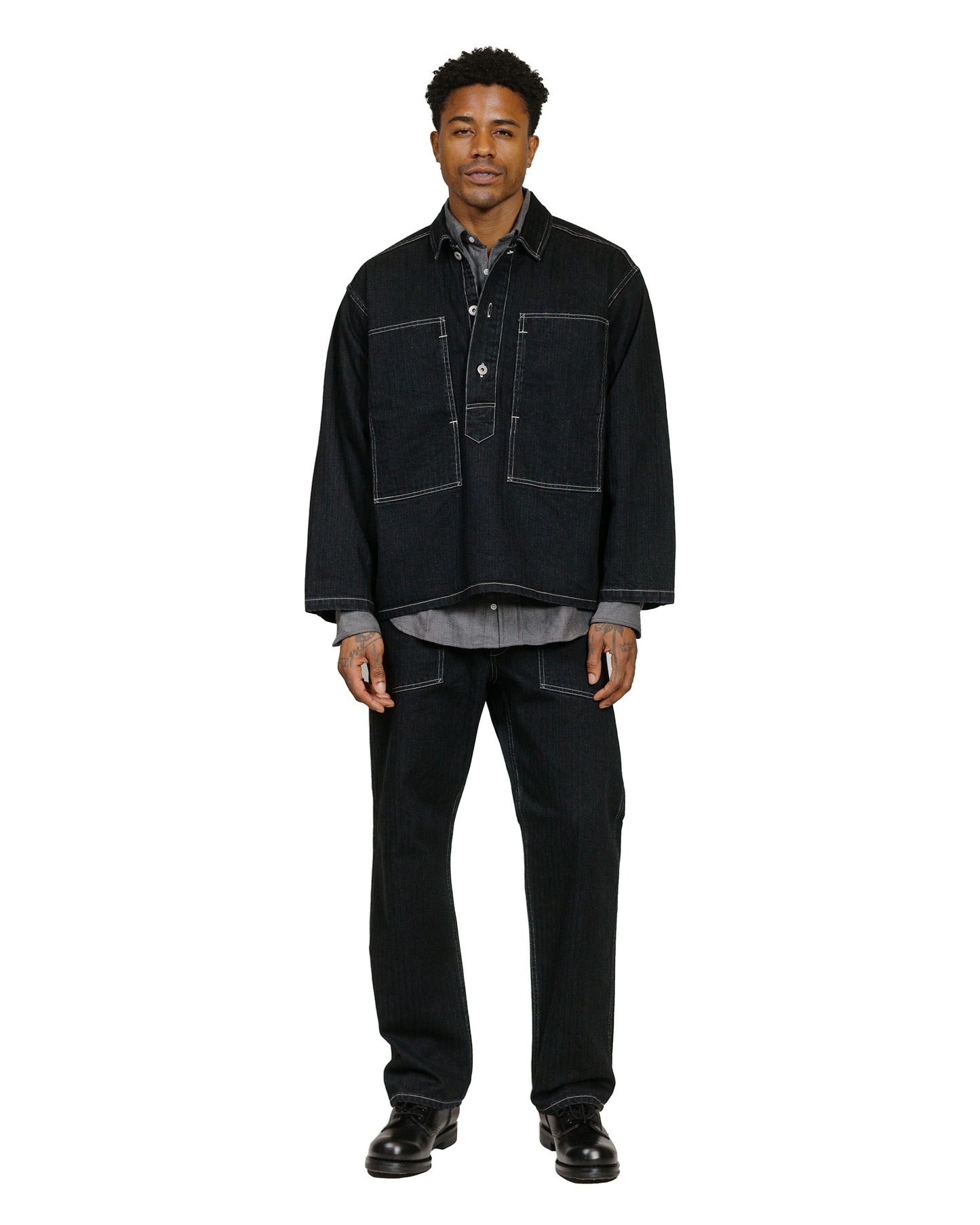 Post O'Alls Army Pants Herringbone Denim Black model full