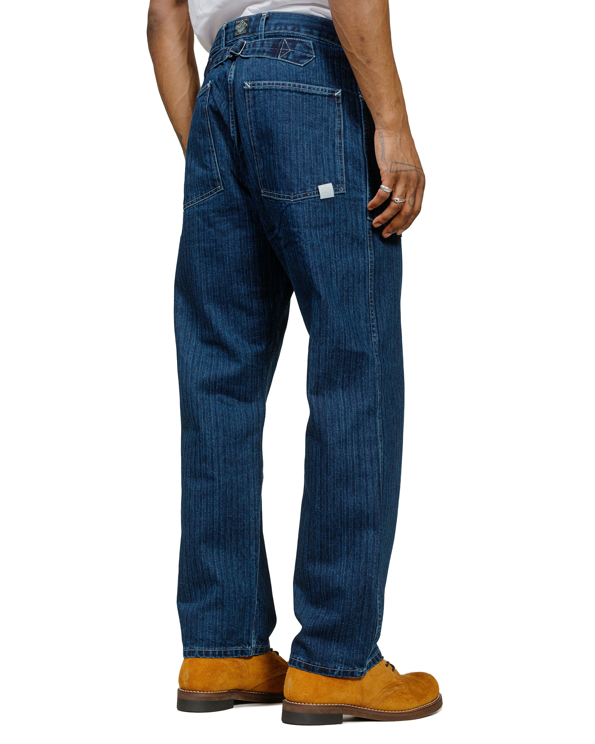 Post O'Alls Army Pants Herringbone Denim Double Indigo model back