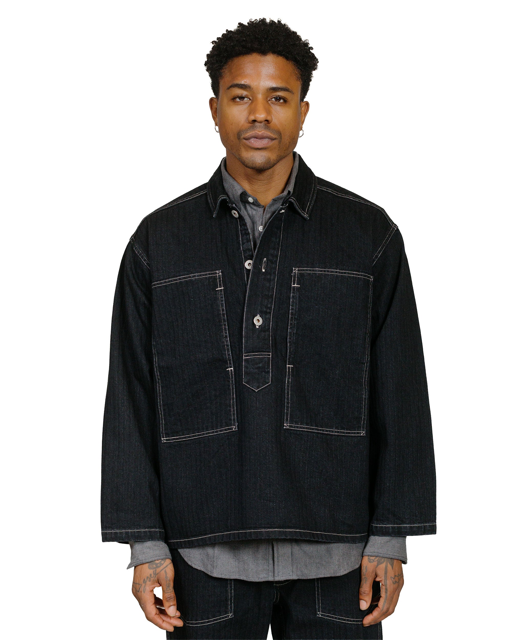 Post O'Alls ARMY Shirt Herringbone Denim Black