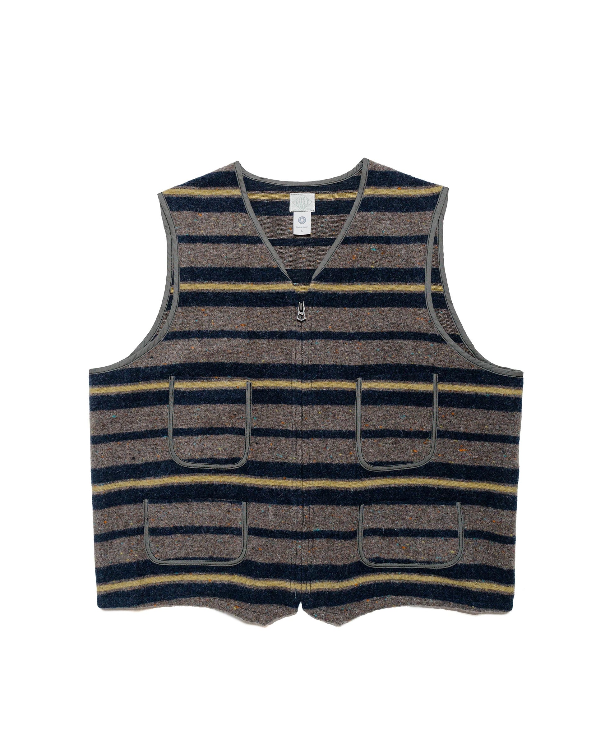 Post O'Alls Fleece Vest Trashed Wool Navy Stripe