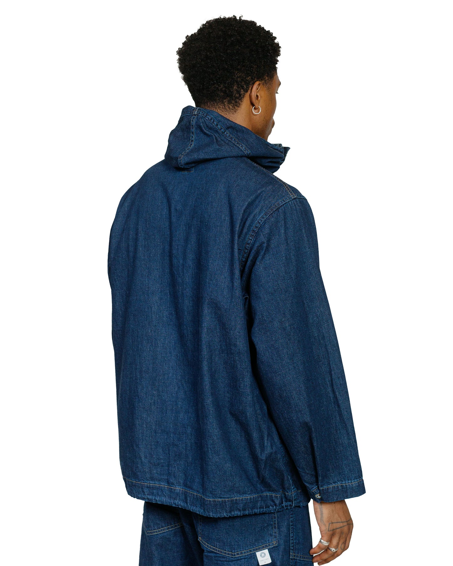 Post O'Alls Navy Parka Blue Denim w/OD Yellow Stitch Indigo  model back