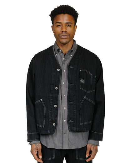 Post O'Alls Stoker's Jacket Herringbone Denim Black model front