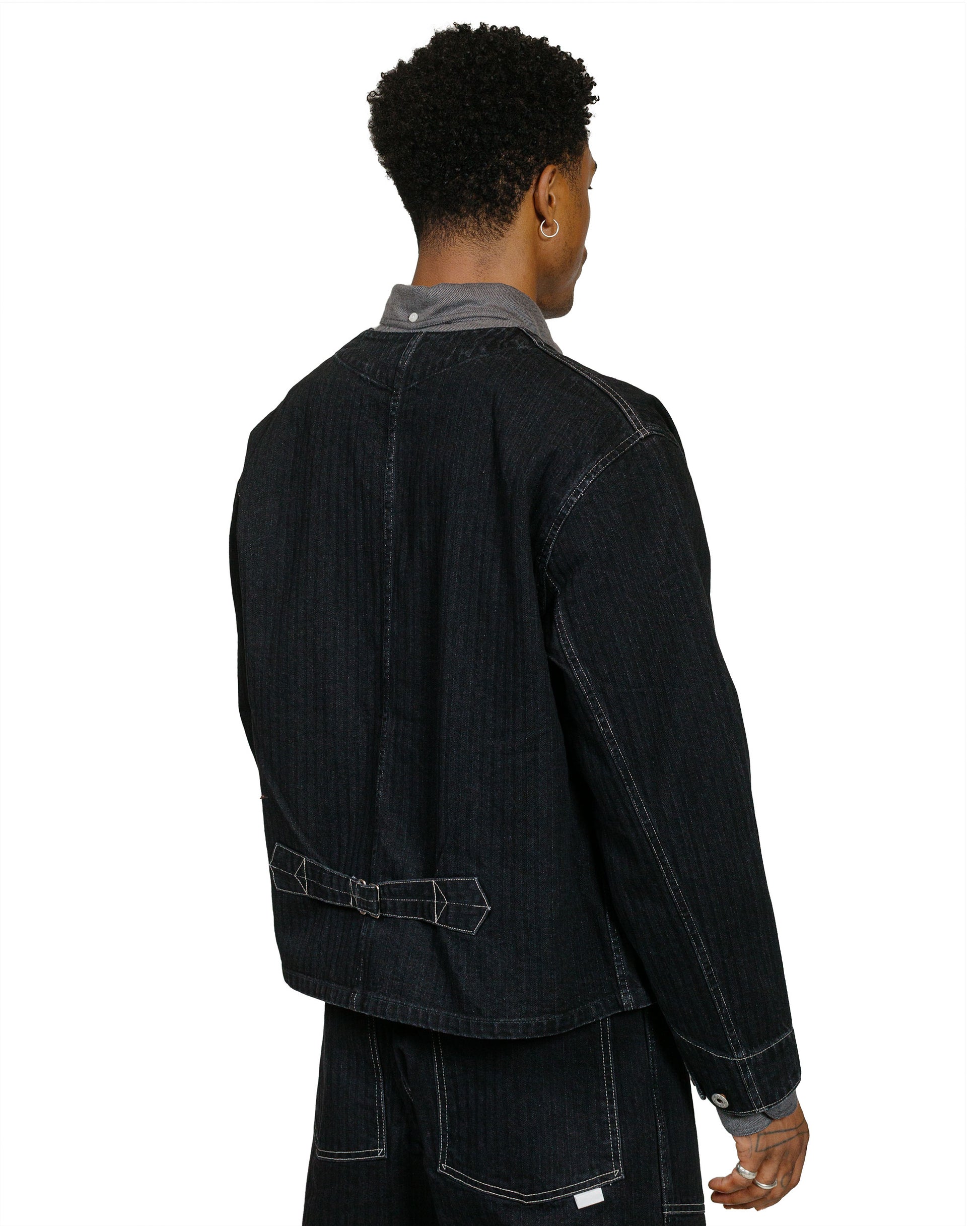 Post O'Alls Stoker's Jacket Herringbone Denim Black model back