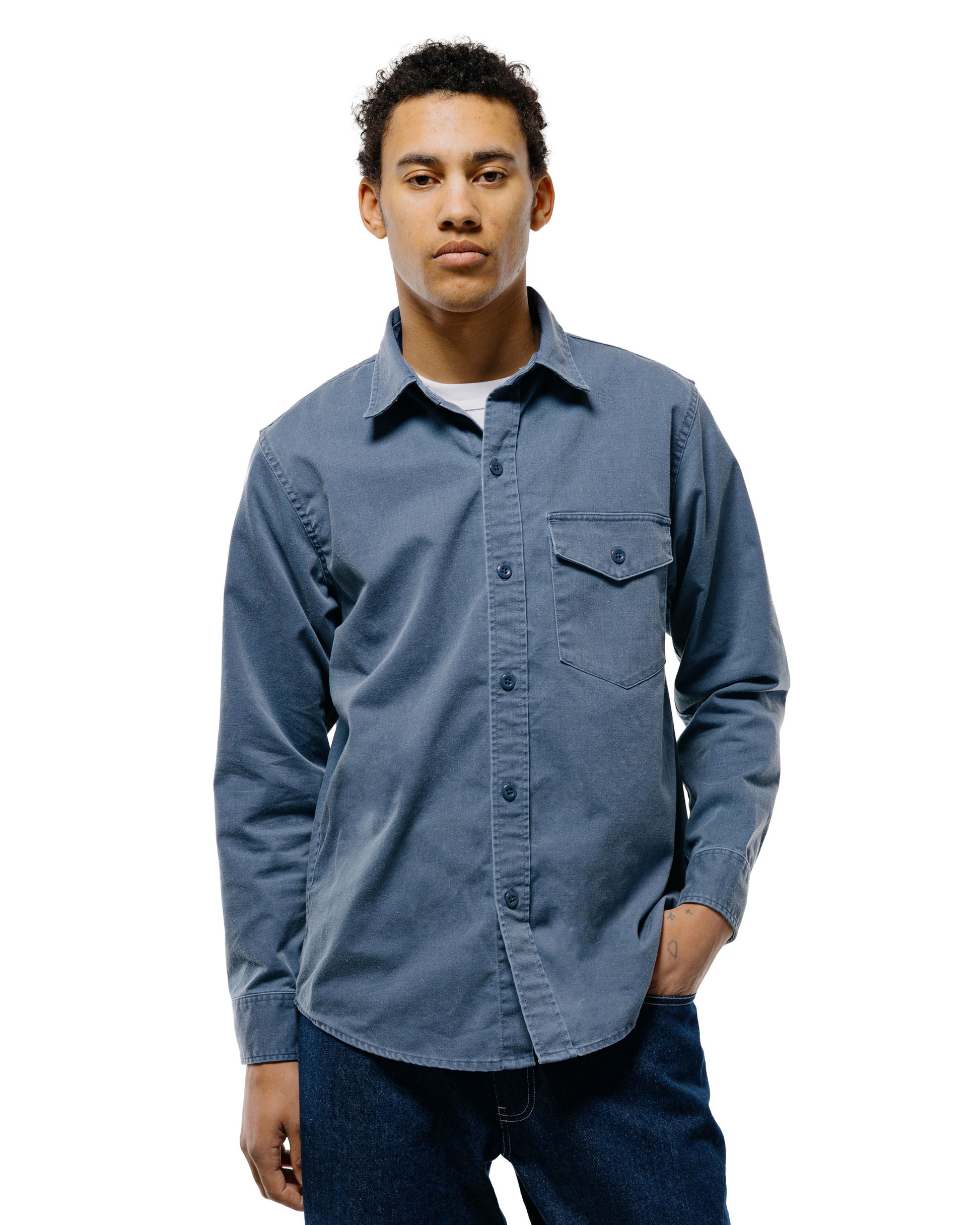 Randy's Garments 1-Pocket Work Shirt Blue 7oz Stone Washed Cotton Cadet Cloth