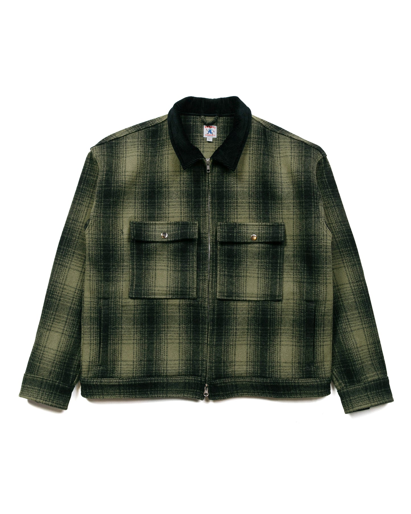 Randy's Garments Station Jacket Shadow Plaid Melton Wool Olive