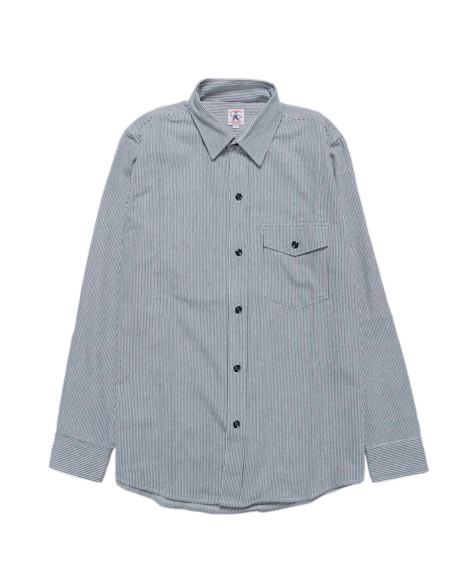 Randy's Garments 1-Pocket Work Shirt 8oz Narrow Stripe Cotton Denim White/Indigo
