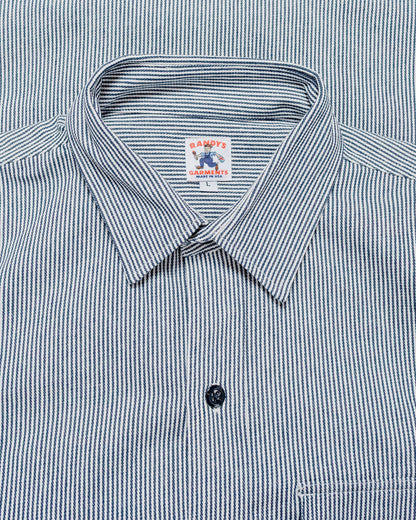 Randy's Garments 1-Pocket Work Shirt 8oz Narrow Stripe Cotton Denim White/Indigo