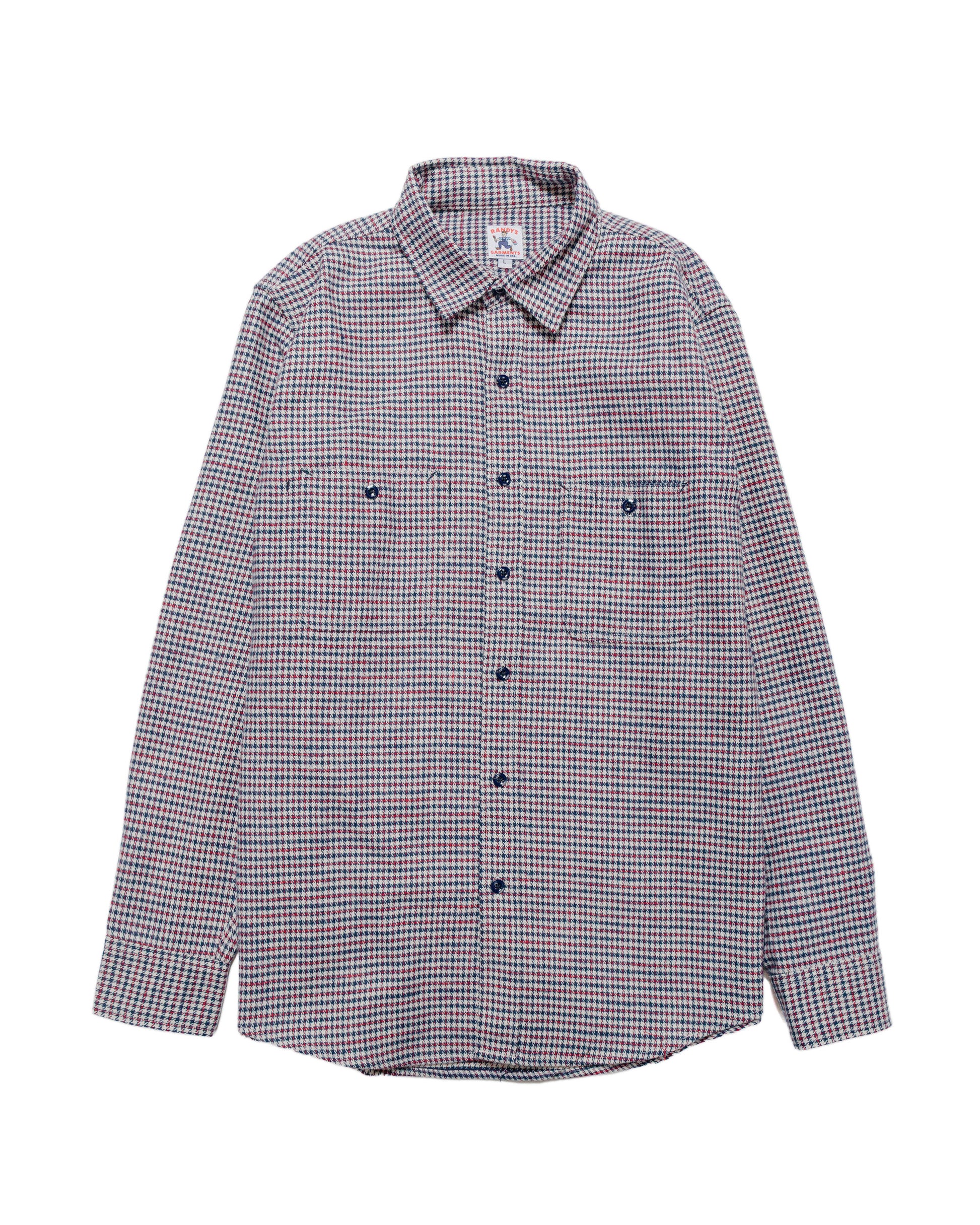 Randy's Garments 3-Pocket Work Shirt Cotton Heavy Brushed Houndstooth Blue/Red