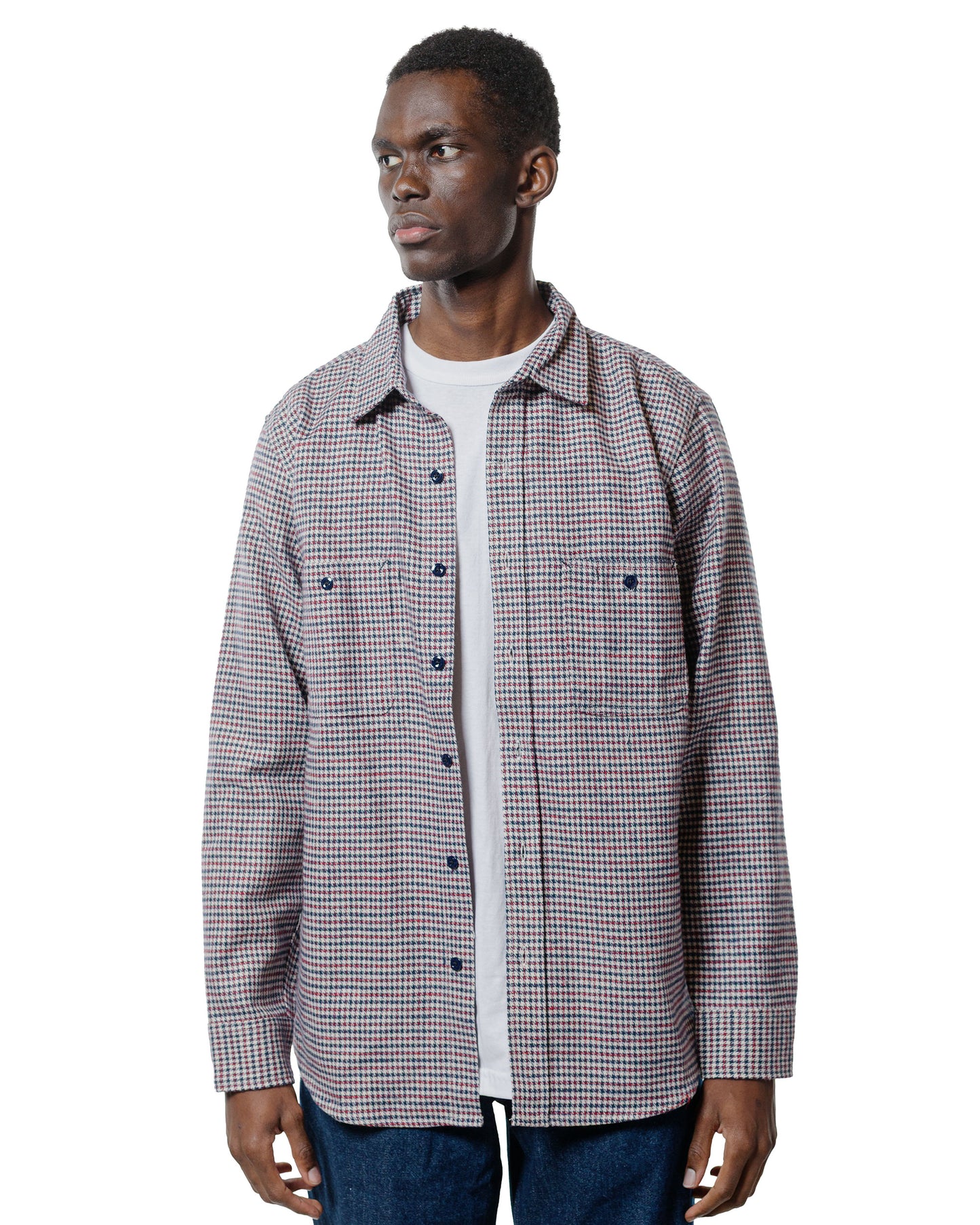 Randy's Garments 3-Pocket Work Shirt Cotton Heavy Brushed Houndstooth Blue/Red