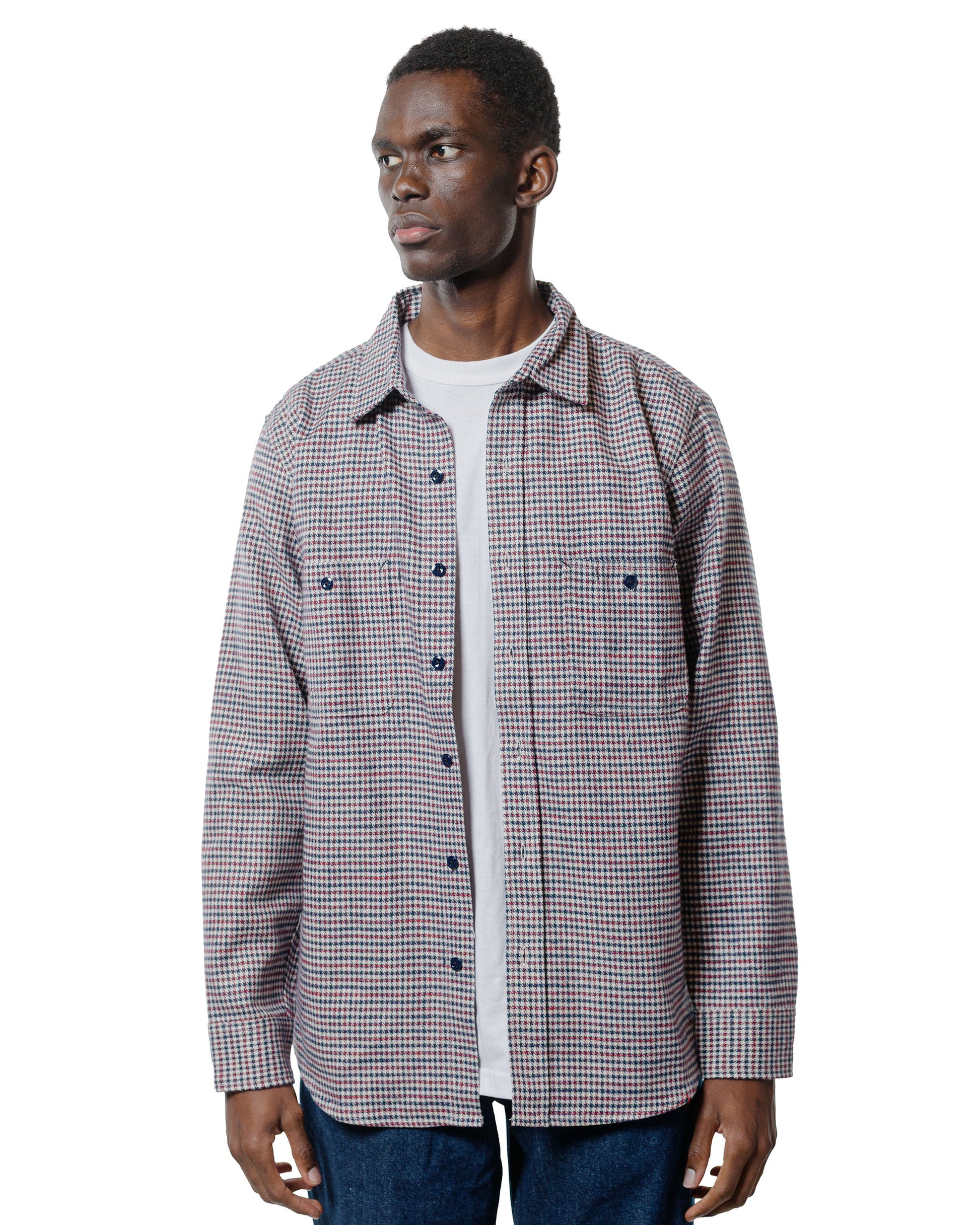 Randy's Garments 3-Pocket Work Shirt Cotton Heavy Brushed Houndstooth Blue/Red