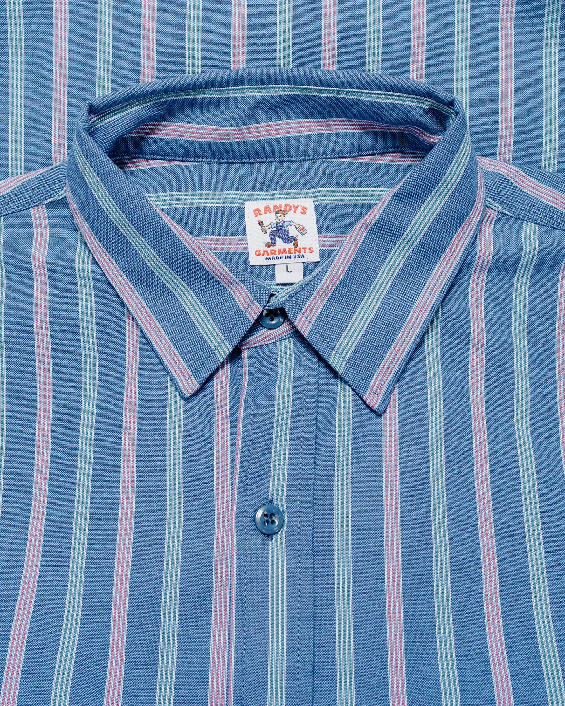 Randy's Garments 3-Pocket Work Shirt Cotton Stripe Jacquard Oxford Cloth Blue