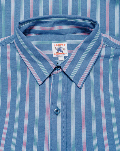 Randy's Garments 3-Pocket Work Shirt Cotton Stripe Jacquard Oxford Cloth Blue