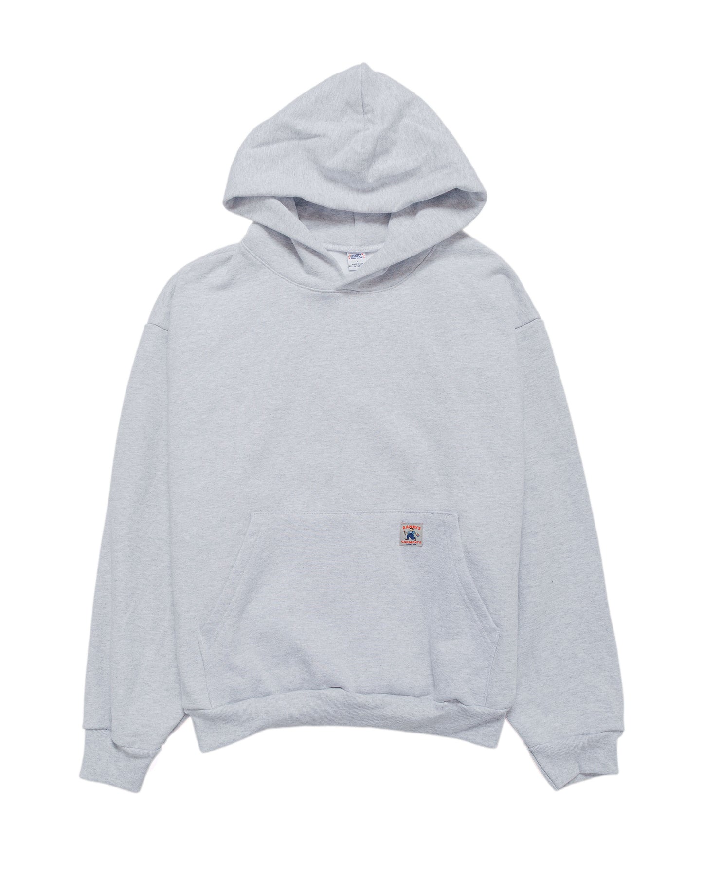 Randy's Garments Heavyweight Logo Cross-Neck Hoodie Heather Grey 14oz Cotton Poly