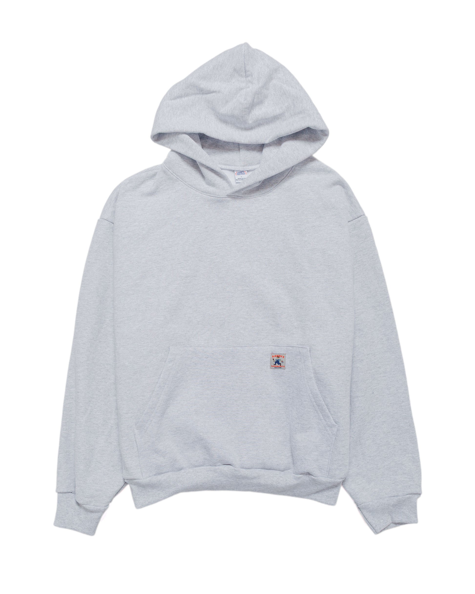 Randy's Garments Heavyweight Logo Cross-Neck Hoodie Heather Grey 14oz Cotton Poly