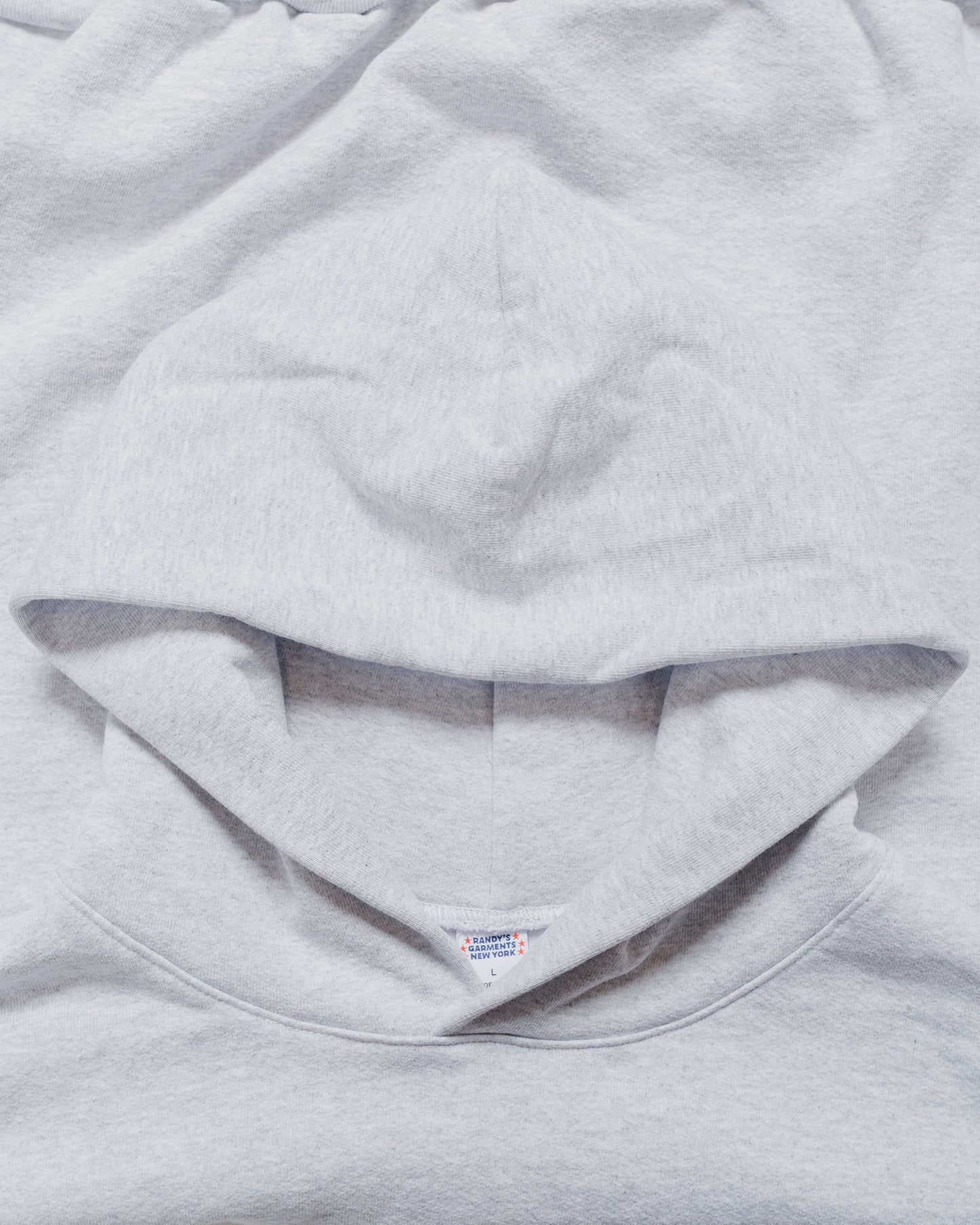 Randy's Garments Heavyweight Logo Cross-Neck Hoodie Heather Grey 14oz Cotton Poly