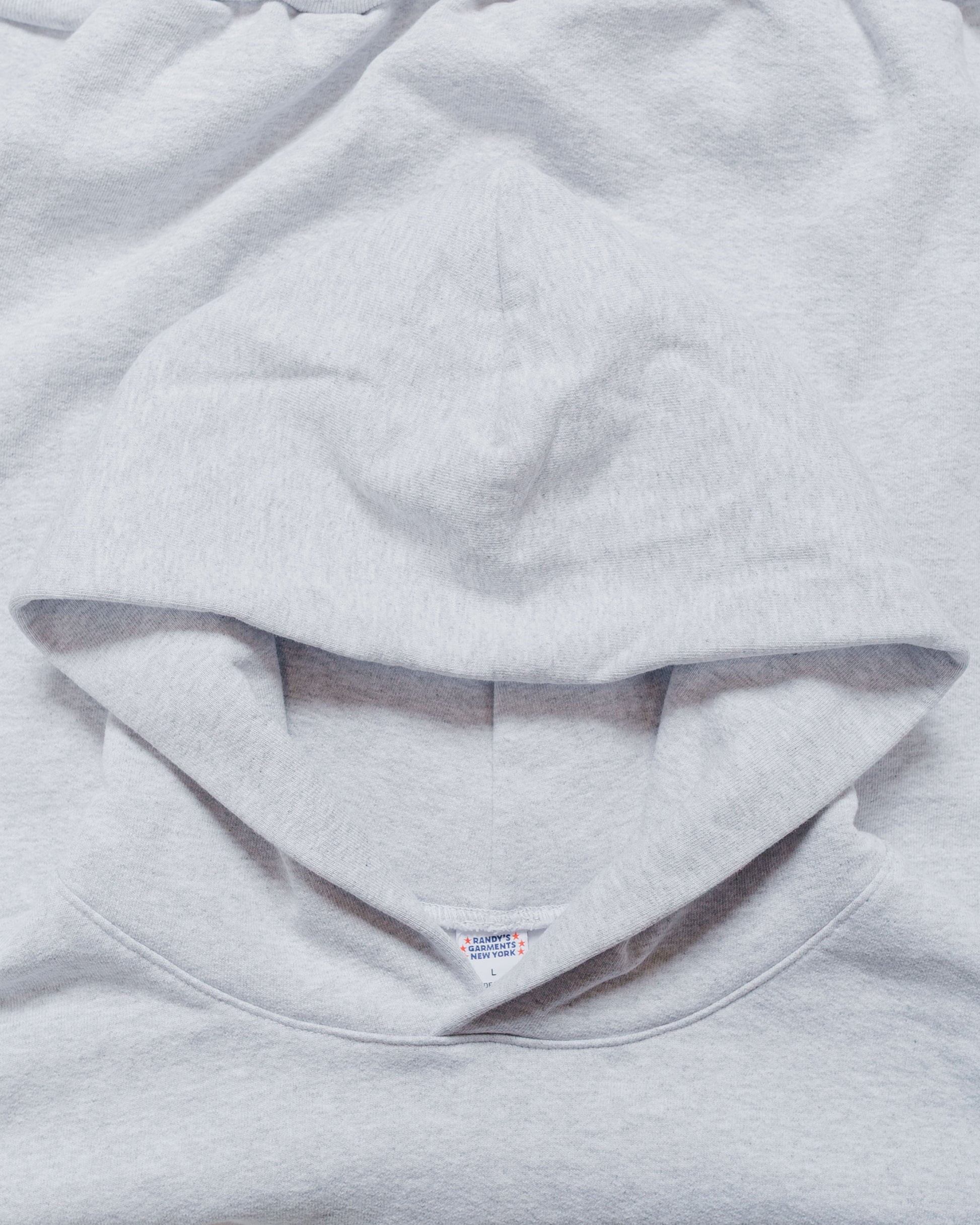 Randy's Garments Heavyweight Logo Cross-Neck Hoodie Heather Grey 14oz Cotton Poly