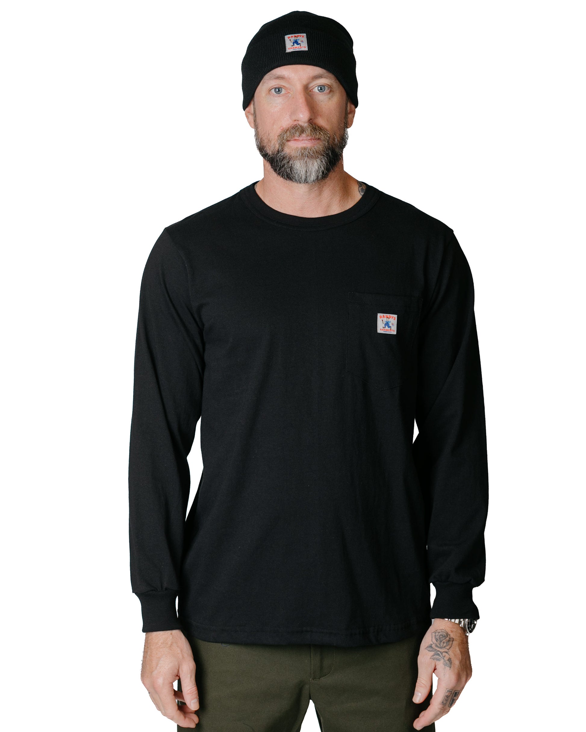 Randy's Garments Long-Sleeve Pocket Tee Black model front