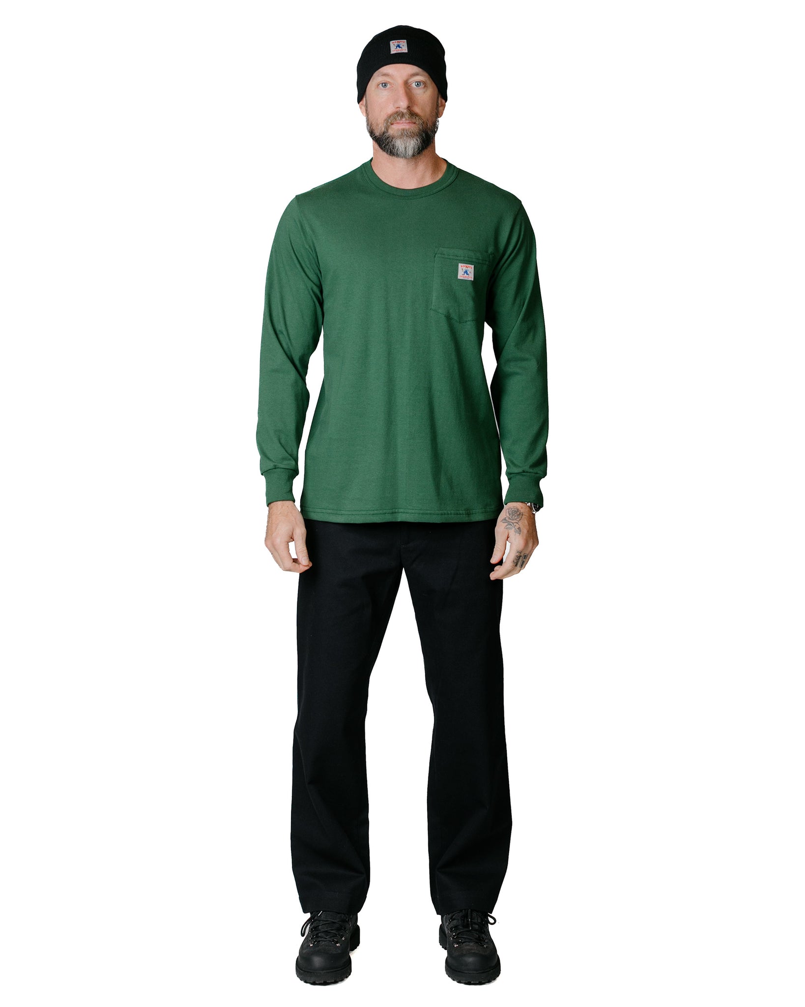Randy's Garments Long-Sleeve Pocket Tee Dark Green model full
