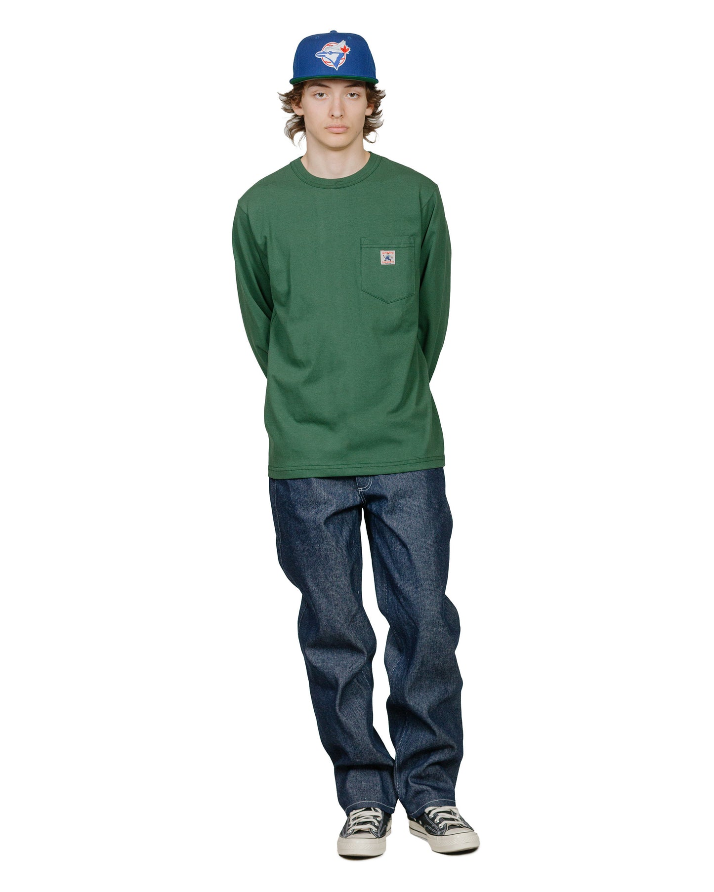 Randy's Garments Long-Sleeve Pocket Tee Dark Green model front