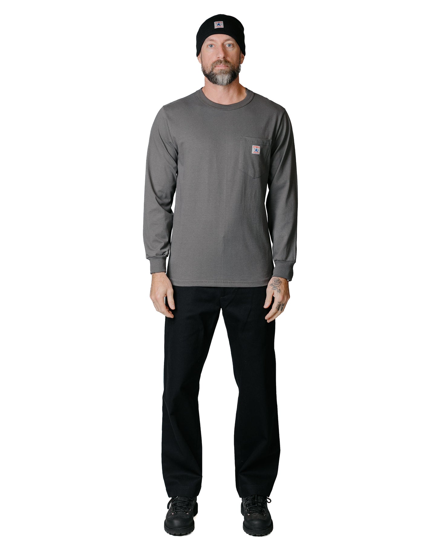 Randy's Garments Long-Sleeve Pocket Tee Grey model full