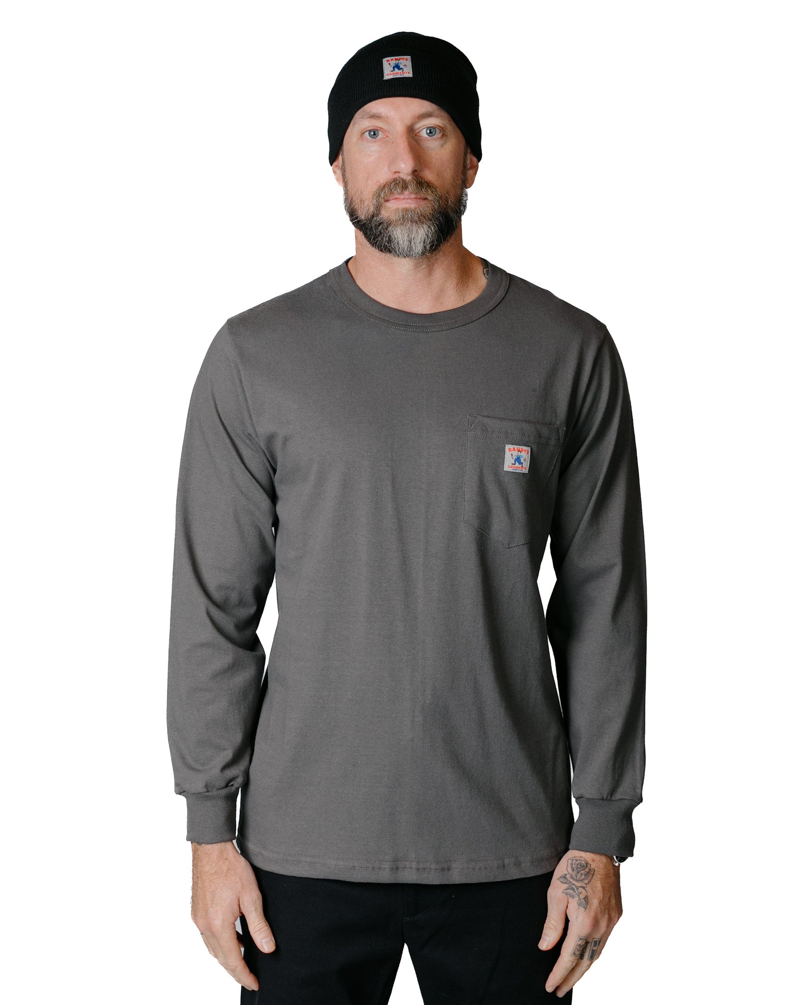 Randy's Garments Long-Sleeve Pocket Tee Grey model front