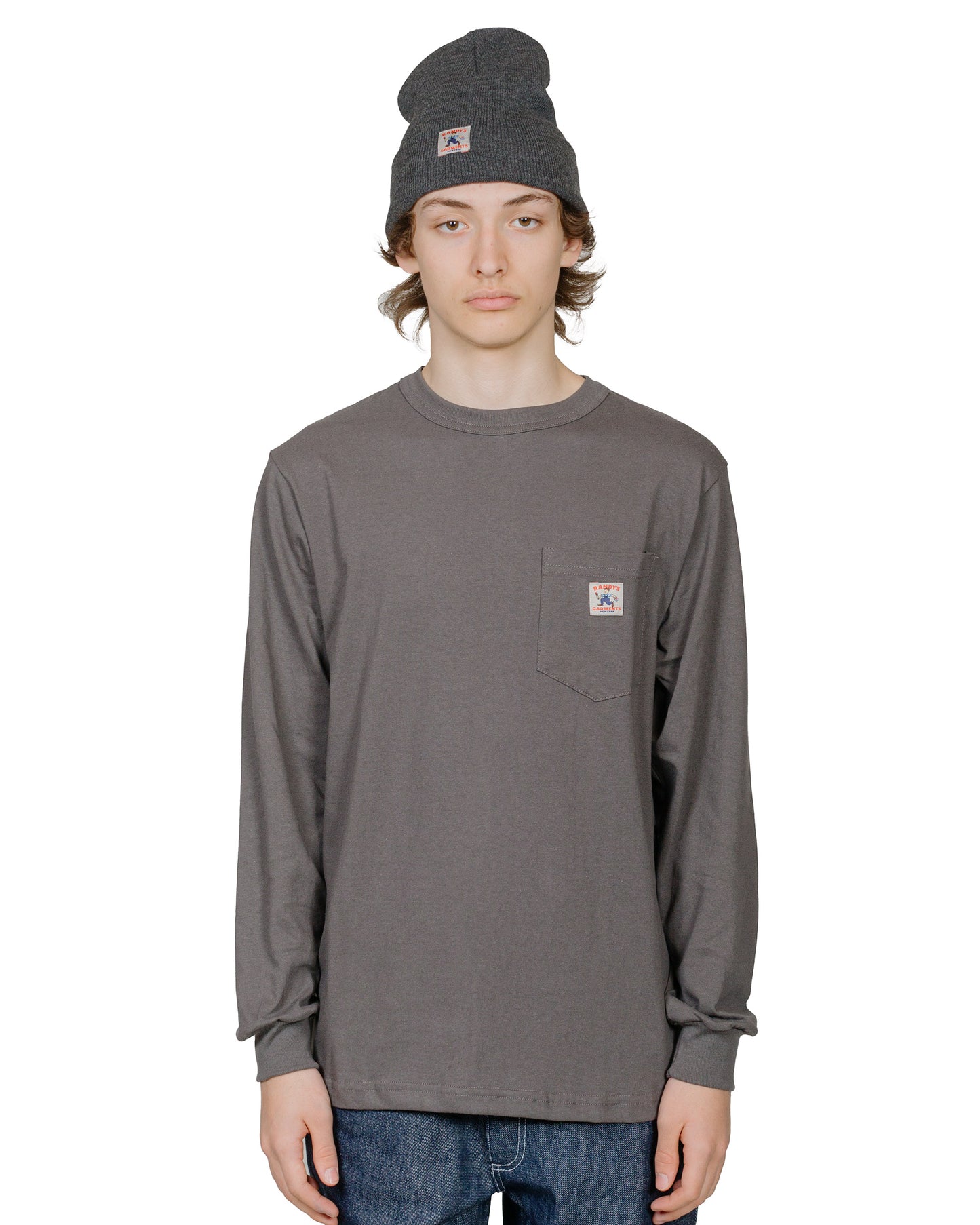 Randy's Garments Long-Sleeve Pocket Tee Grey model front