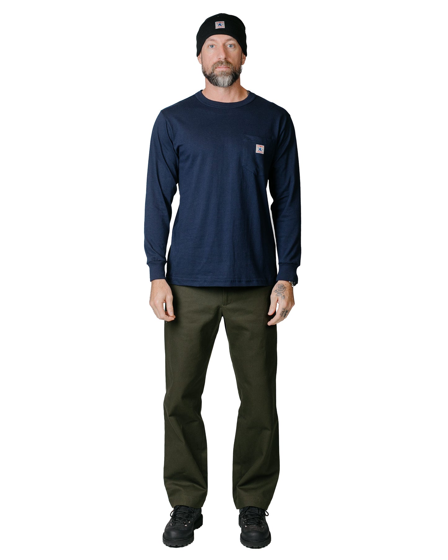 Randy's Garments Long-Sleeve Pocket Tee Navy model full